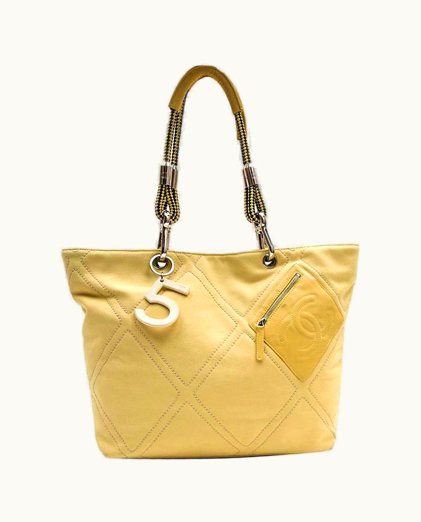 Chanel Chanel Vintage Tote Bag In Yellow Canvas