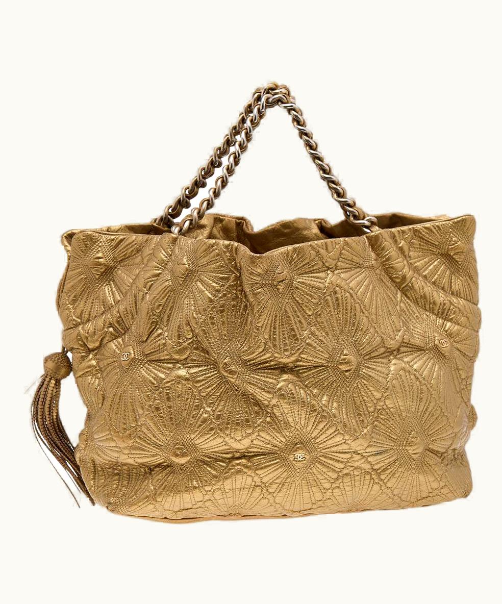 Chanel GLINT Chanel Ca D'Oro Gold Quilted Leather Tote