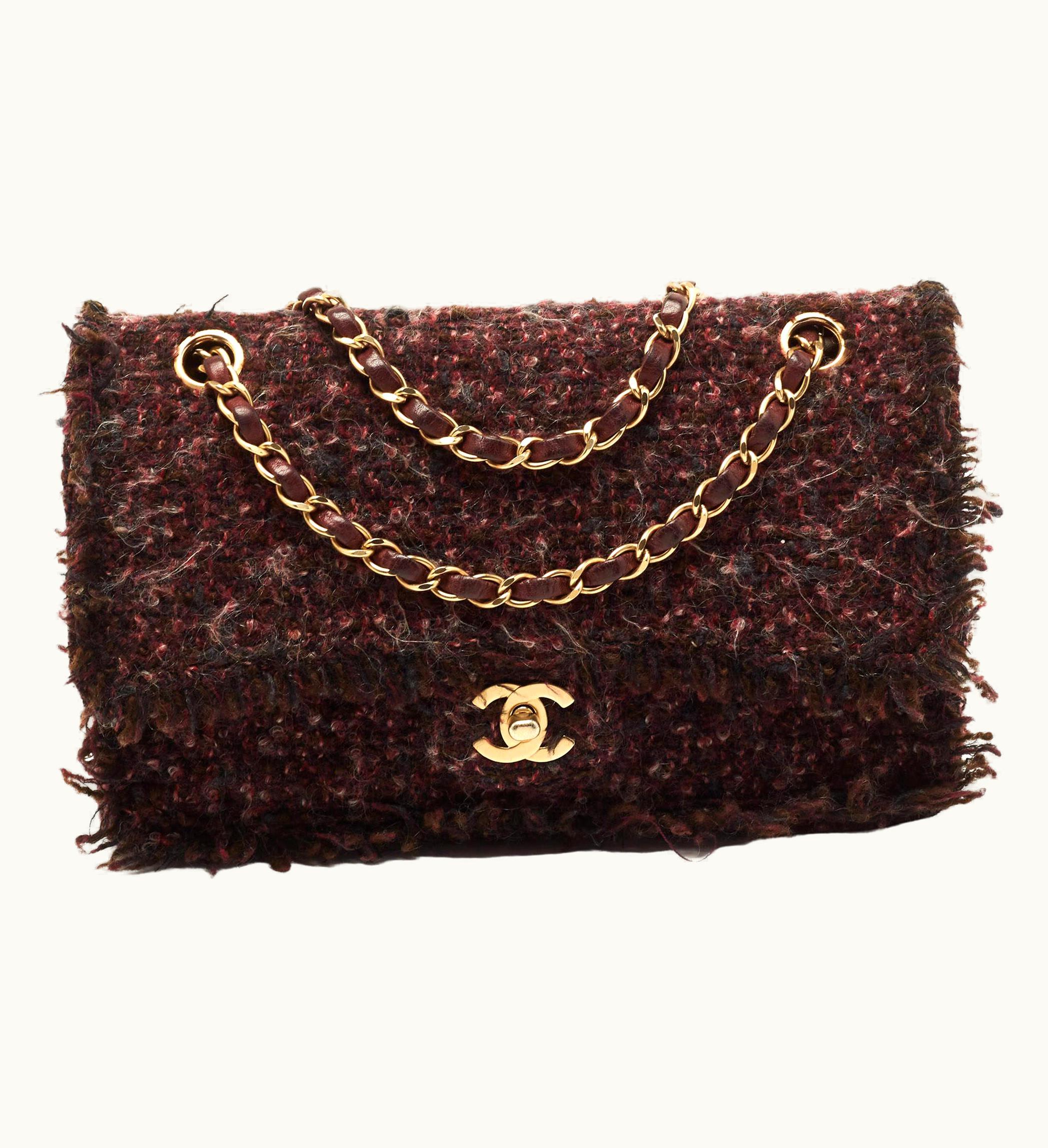 Chanel Chanel Burgundy Tweed Medium Classic Double Flap Bag