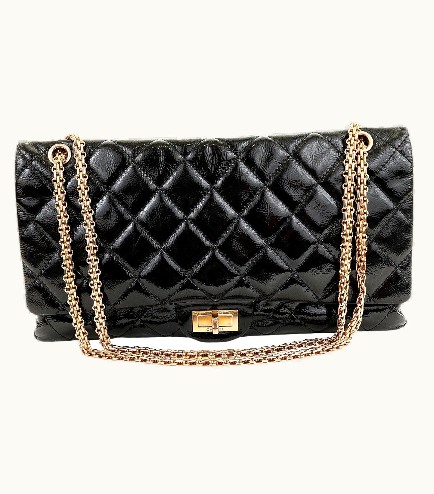 Chanel Chanel Black Patent Leather Xl Reissue Flap Bag