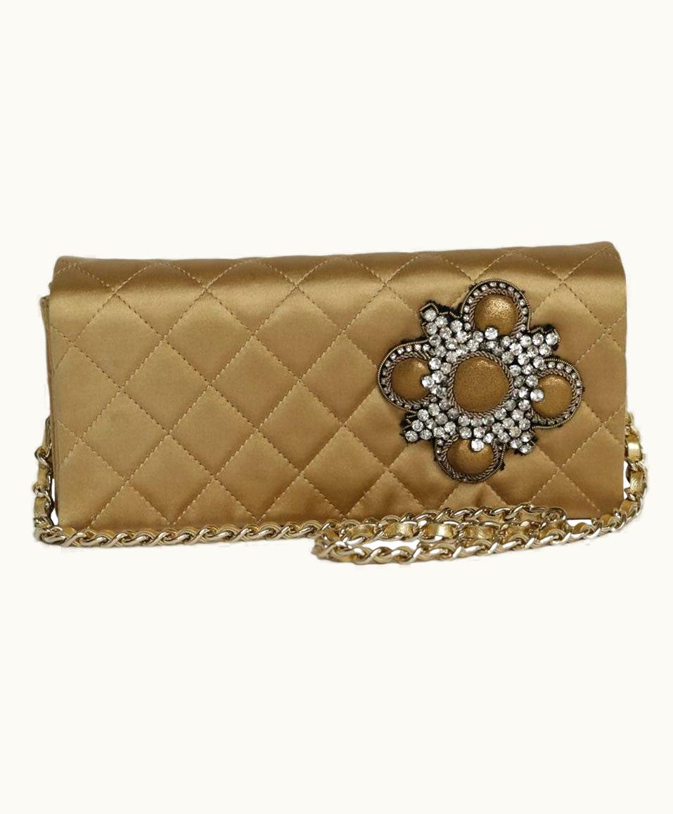 Chanel Chanel Couture Evening Bag In Gold Silk Satin