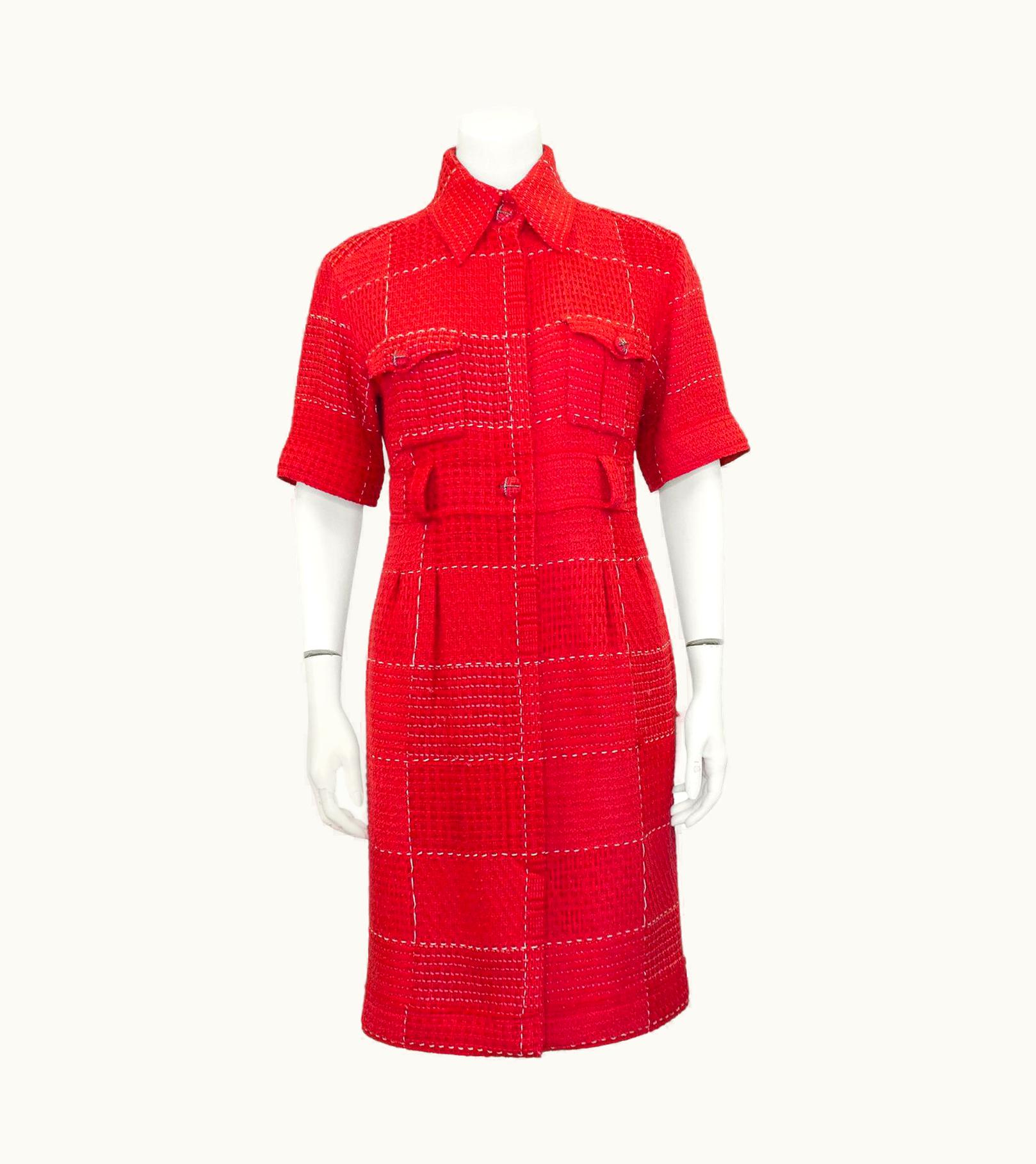 Chanel Chanel Rtw Autumn 2007 Red And White Wool Shirtdress