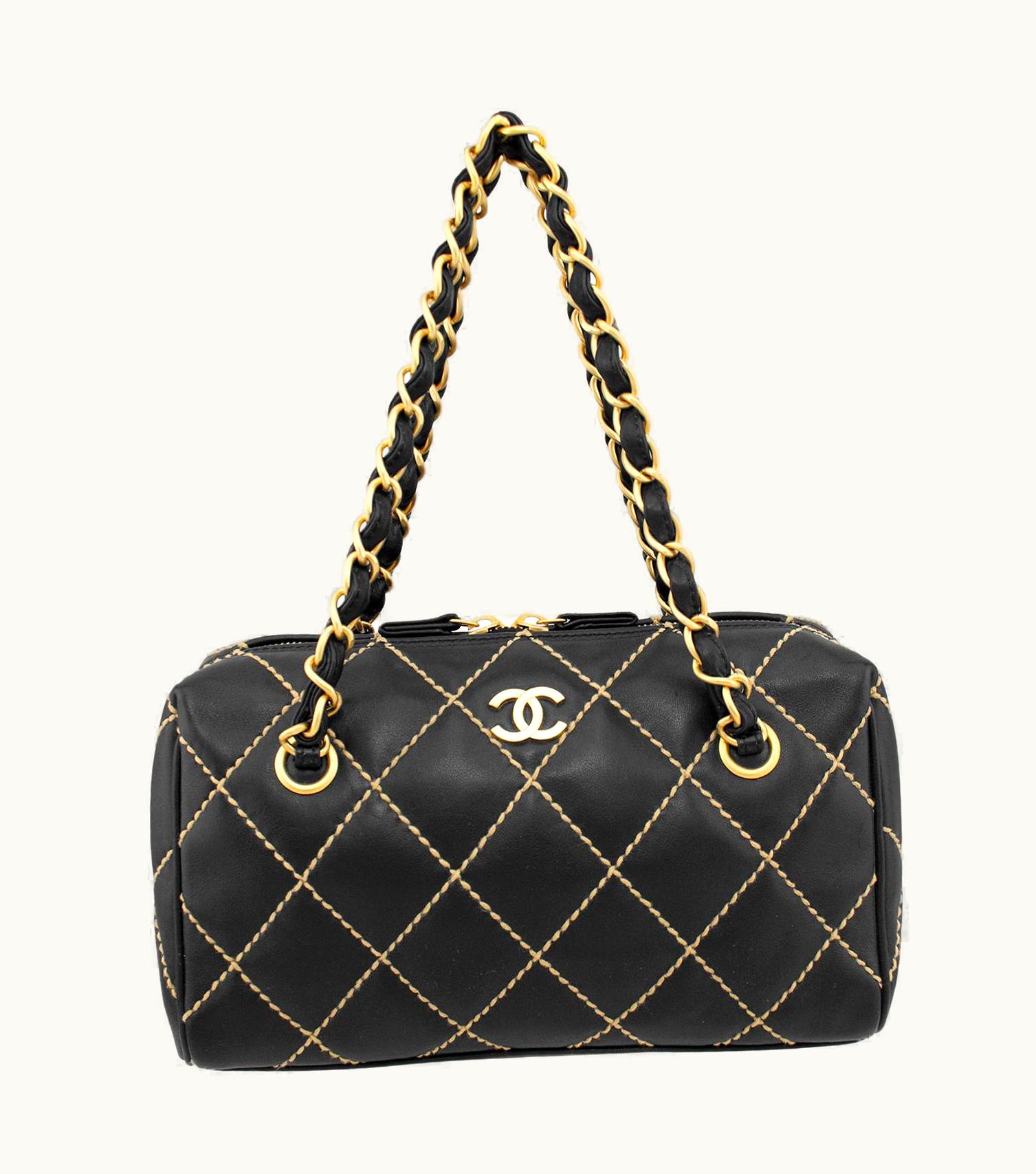 Chanel 2003 Chanel Black Leather Wild Stitch Surpique Bowler Bag
