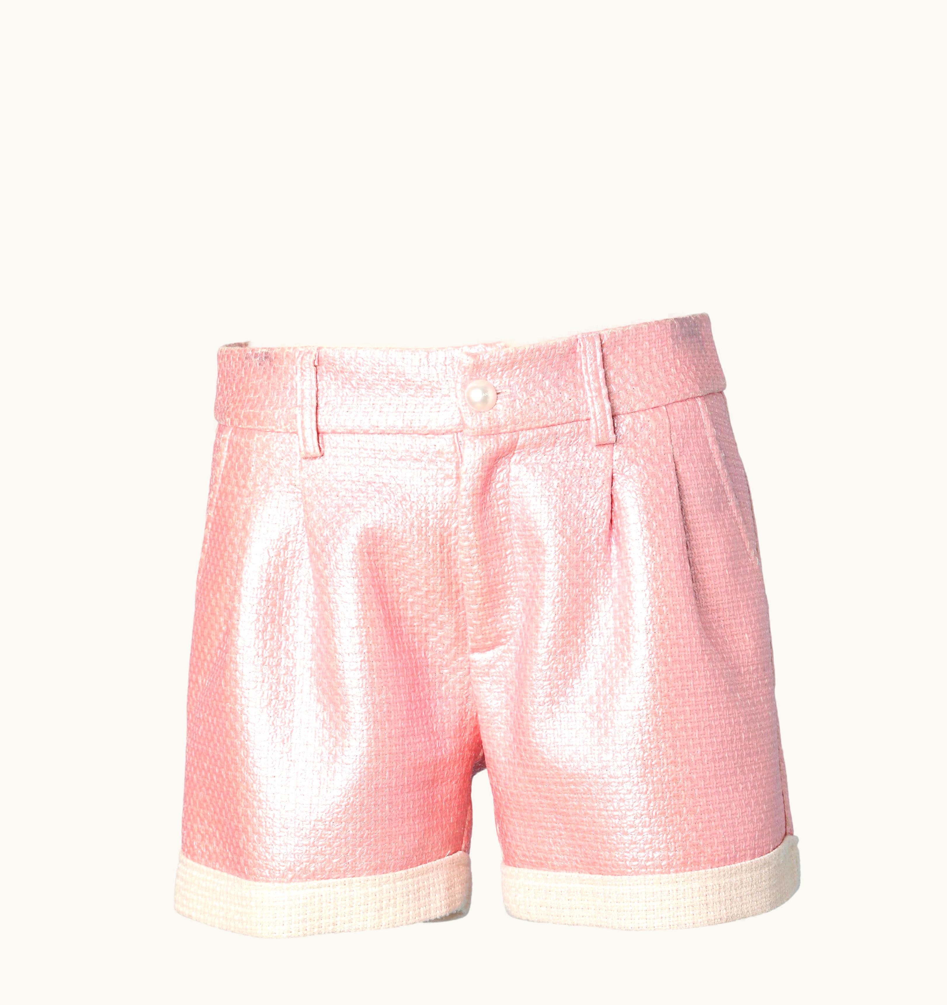 Chanel Pink Coated Cotton And Wool Short Chanel