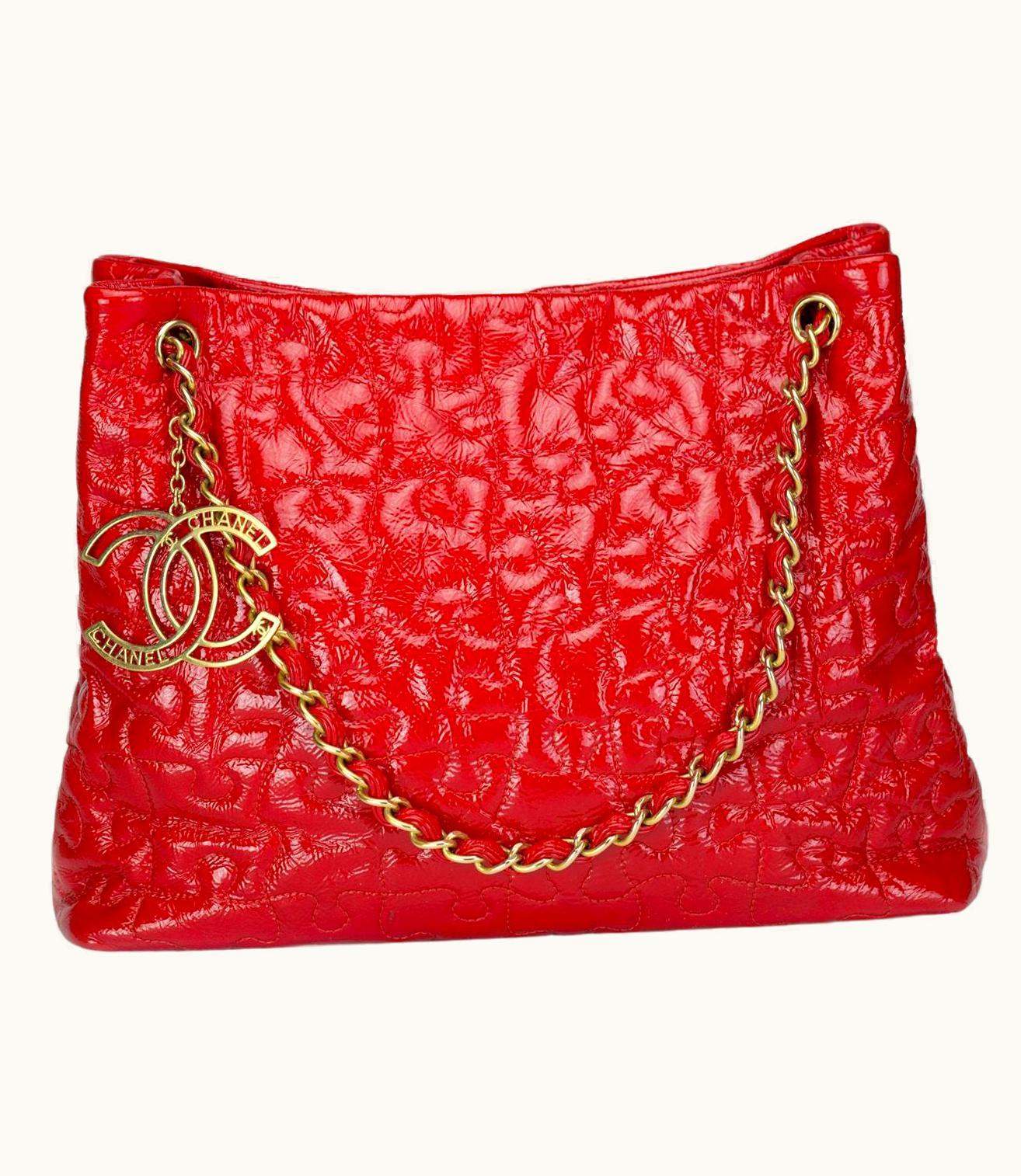 Chanel Chanel Rare Vintage Red Puzzle Piece Patent Tote