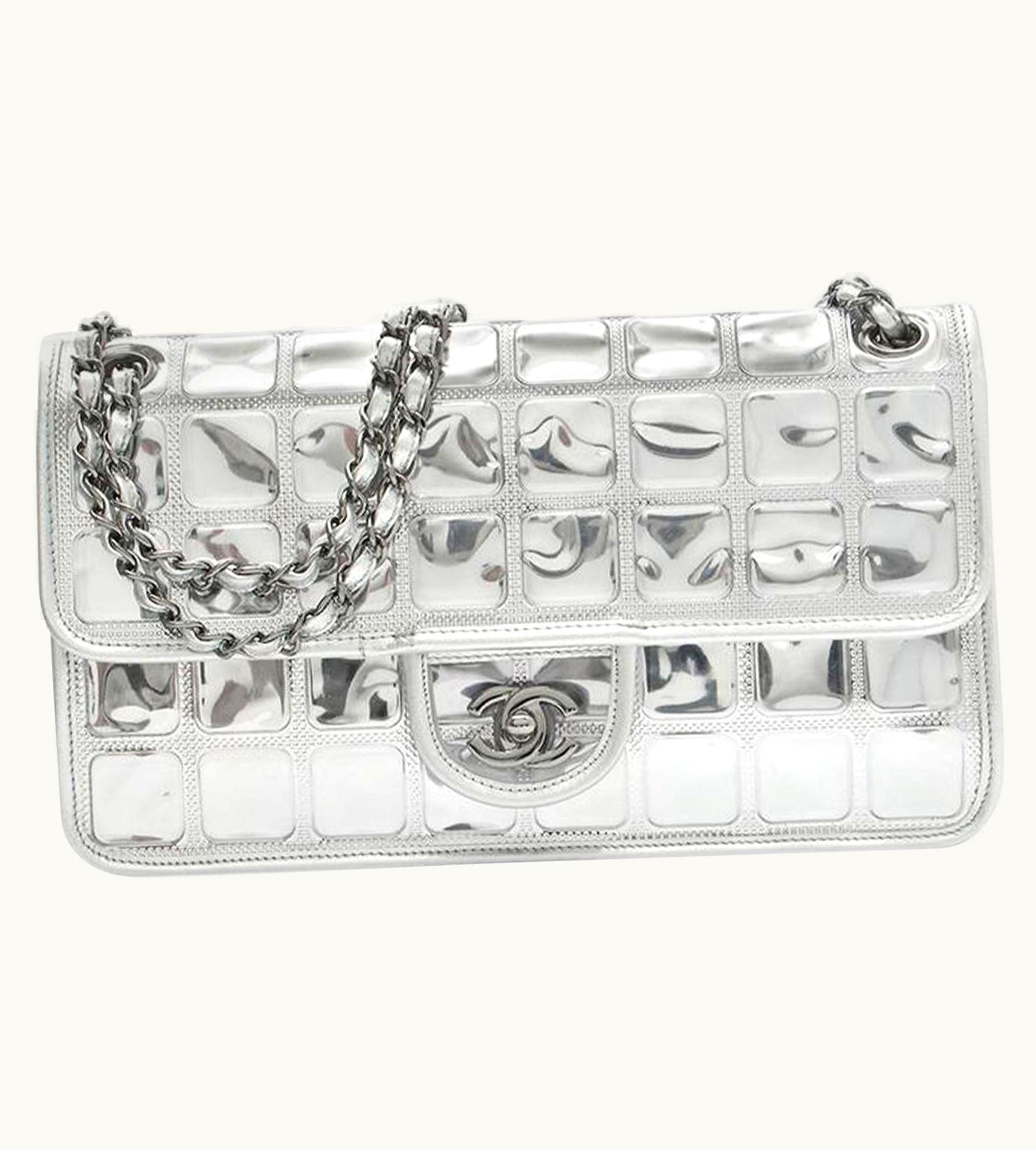 Chanel Chanel Ice Cube Flap Metallic Silver Leather Shoulder Bag