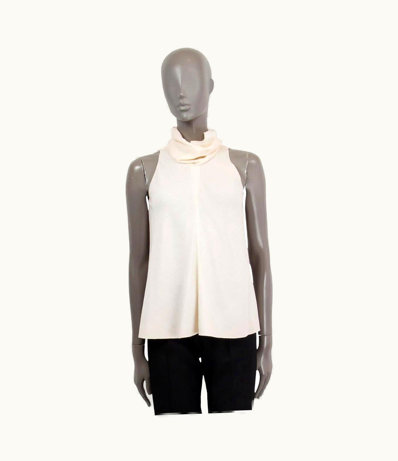 Chanel Chanel Ivory Wool 2007 07p Sleeveless Turtleneck Blouse Shirt