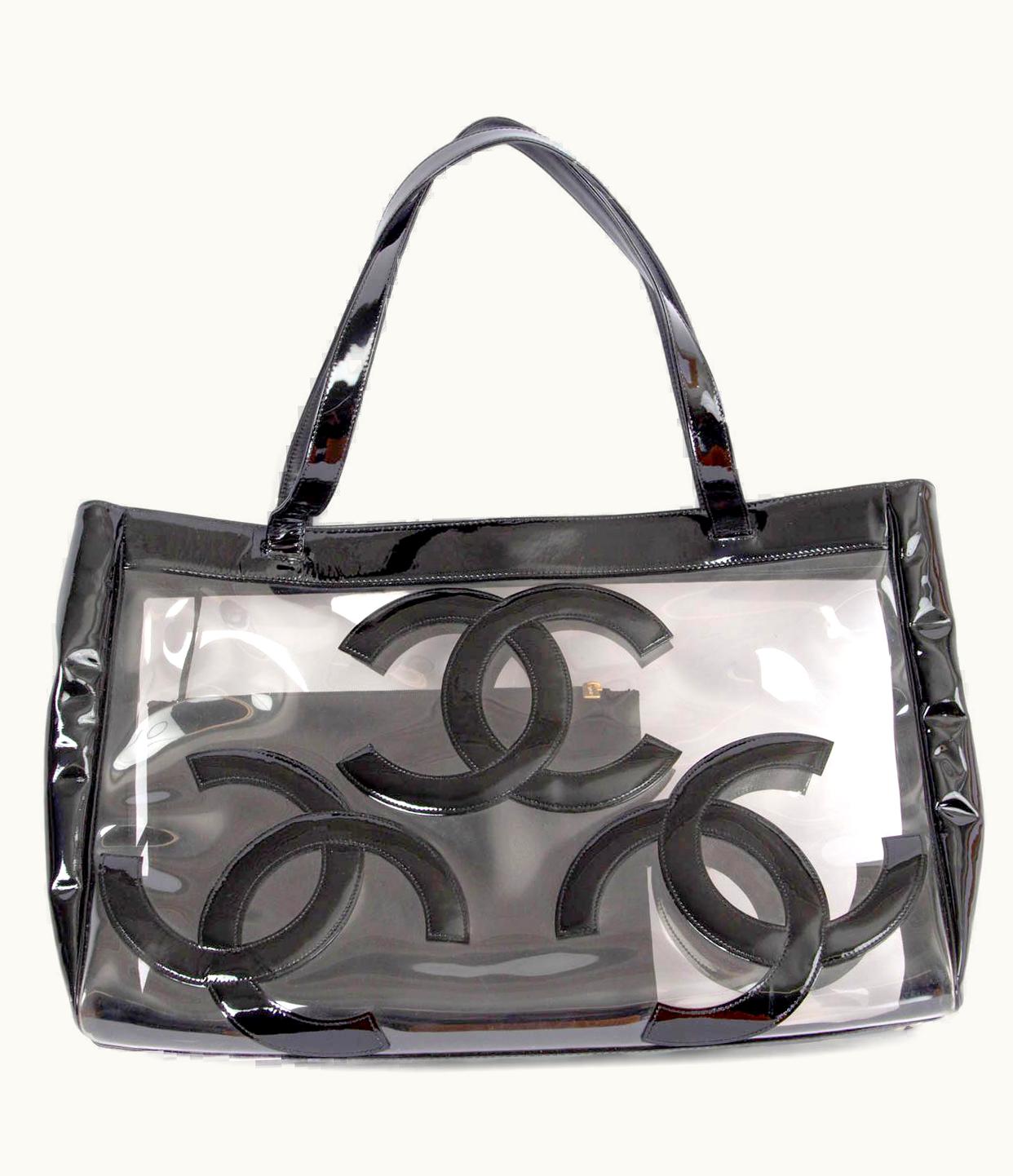Chanel Chanel Black Patent & Clear Pvcs Logo Shopping Tote Bag