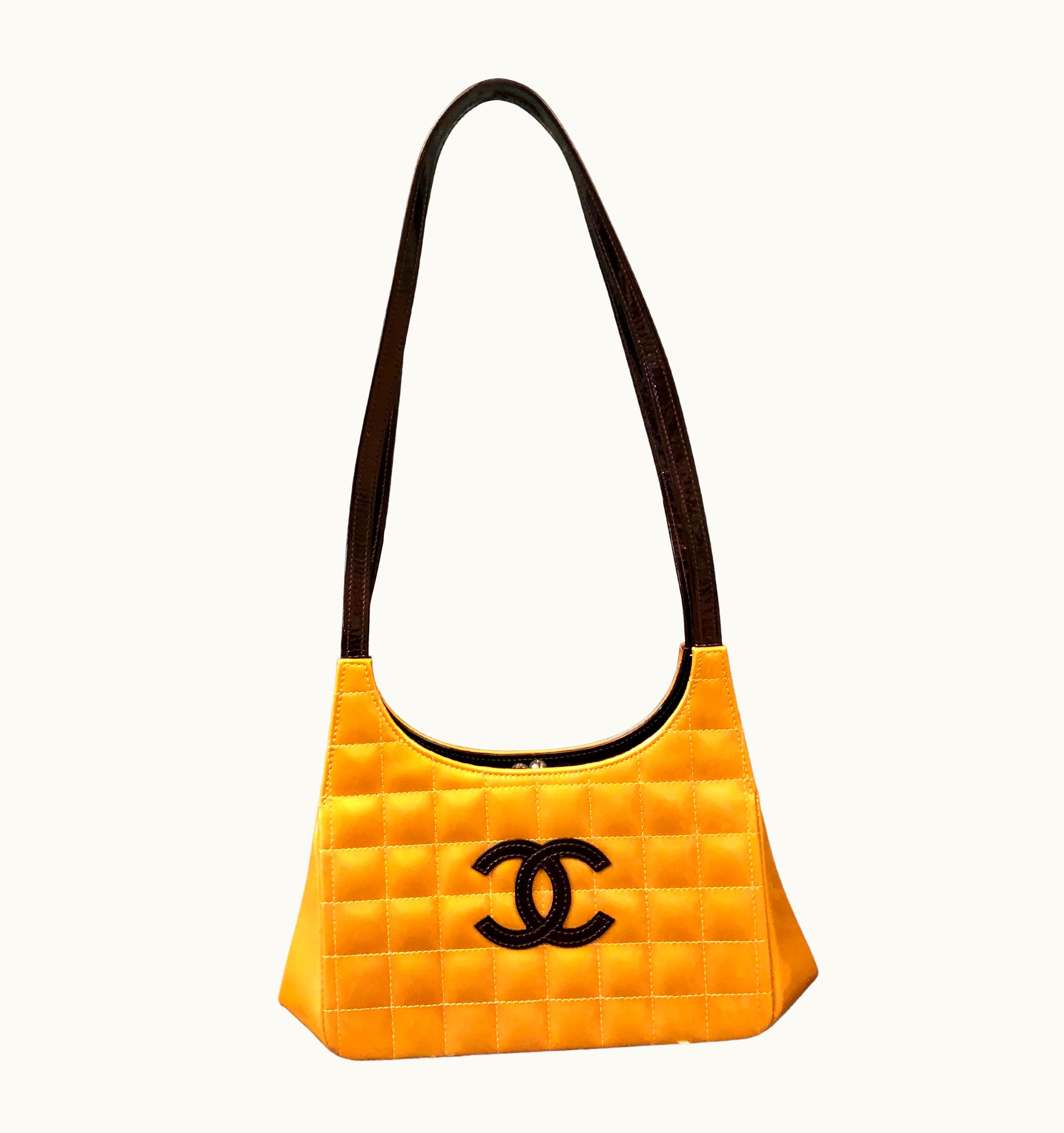 Chanel Vintage Early 2000s Chanel Yellow Patent "CC" Handbag