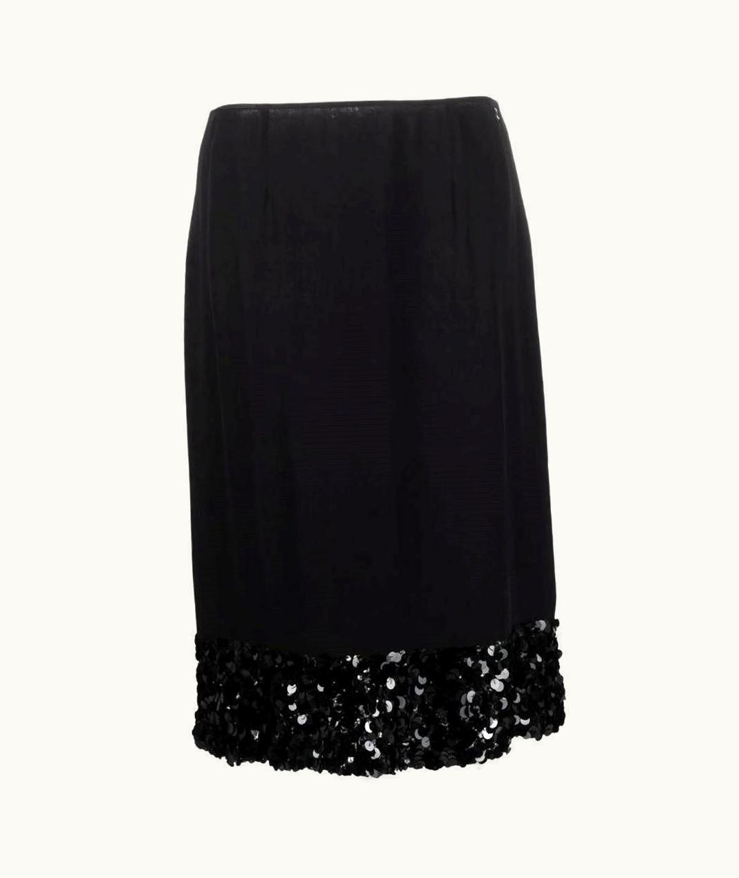 Chanel Chanel Vintage Black Silk Straight Midi 2000s Sequined Skirt