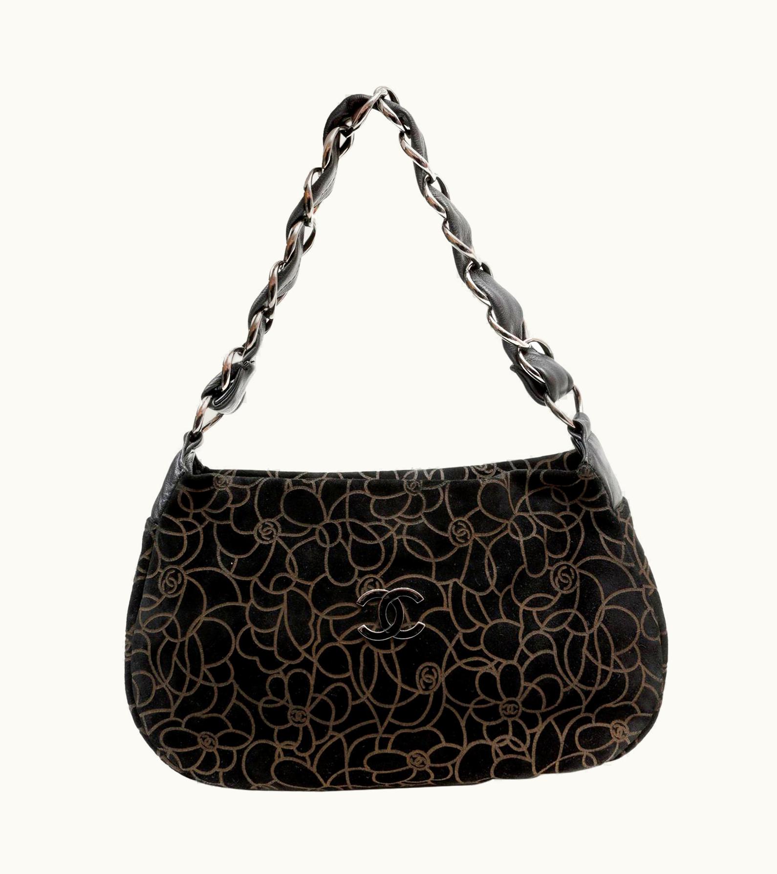 Chanel Chanel Brown And Black Suede Embossed Camellia Bag