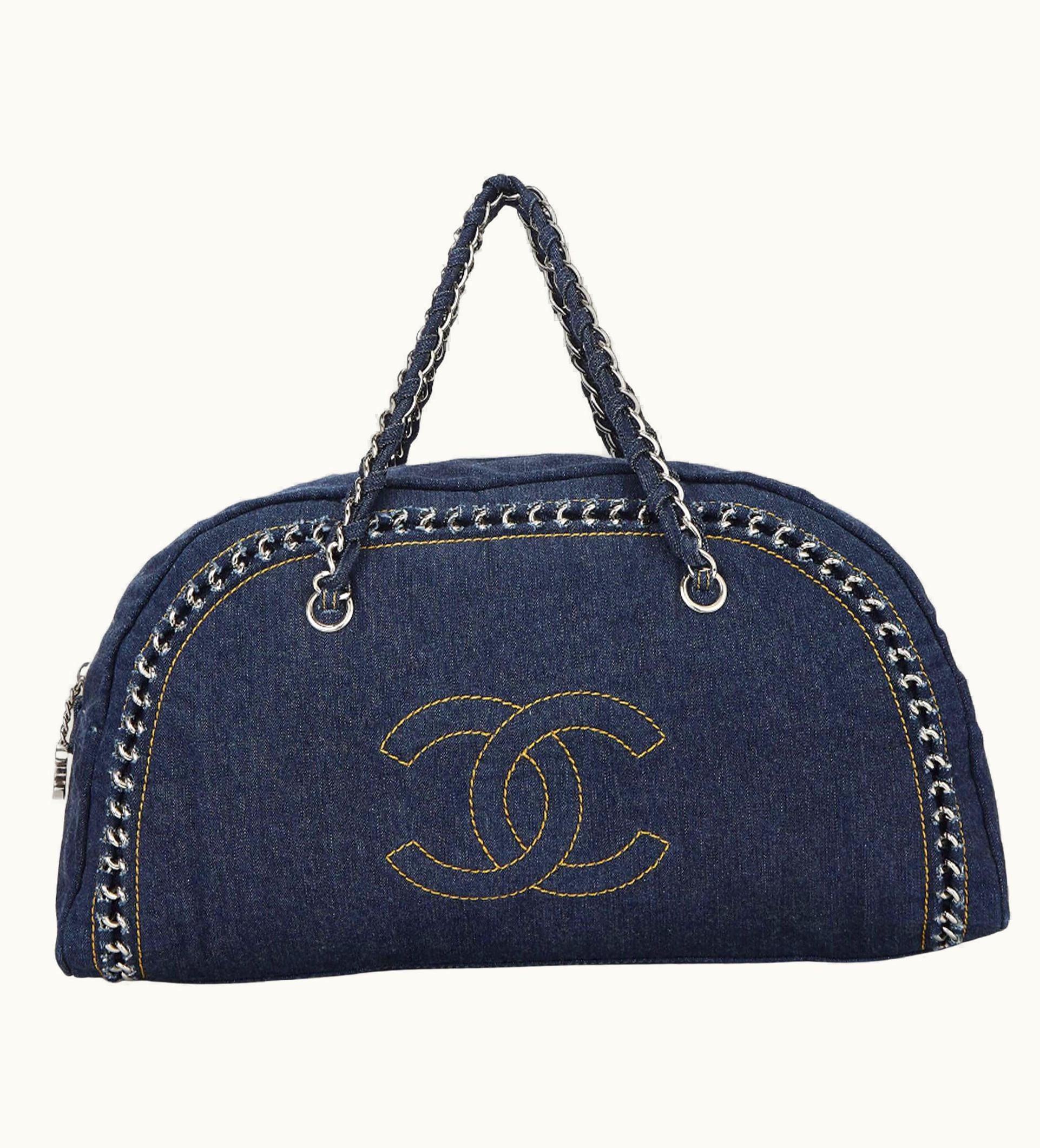 Chanel Chanel Blue Denim Bowling Bag Luxury Ligne Medium Satchel UZ0592842