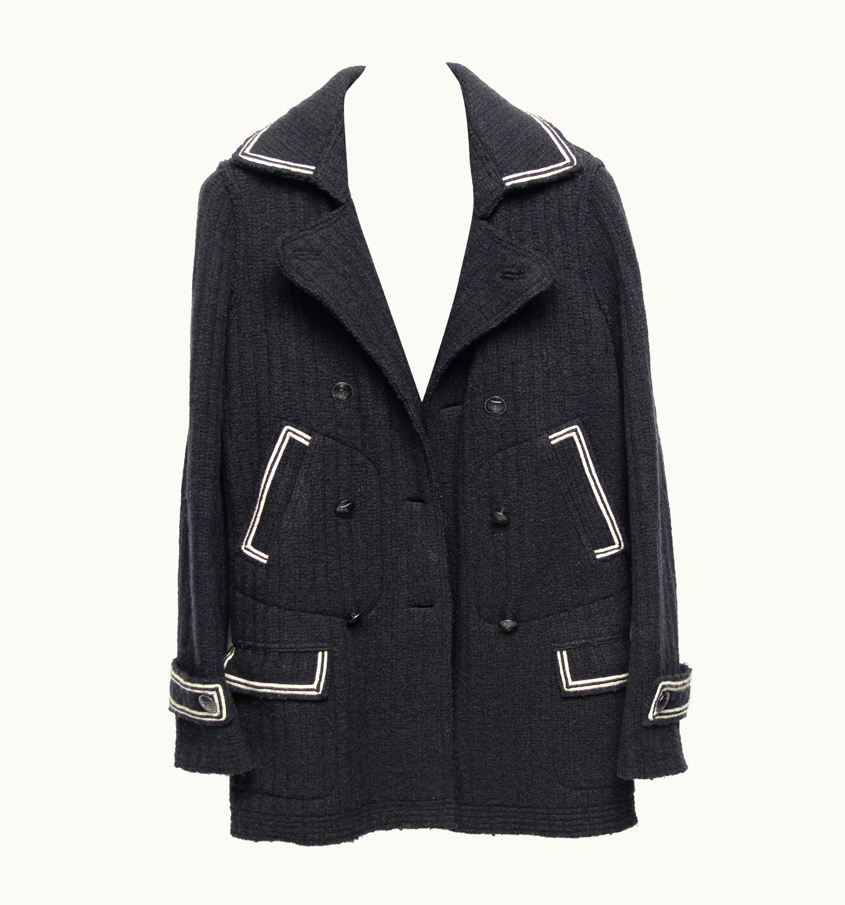 Chanel Chanel 07a Coat Peacoat Jacket Black White Trim Great Buttons