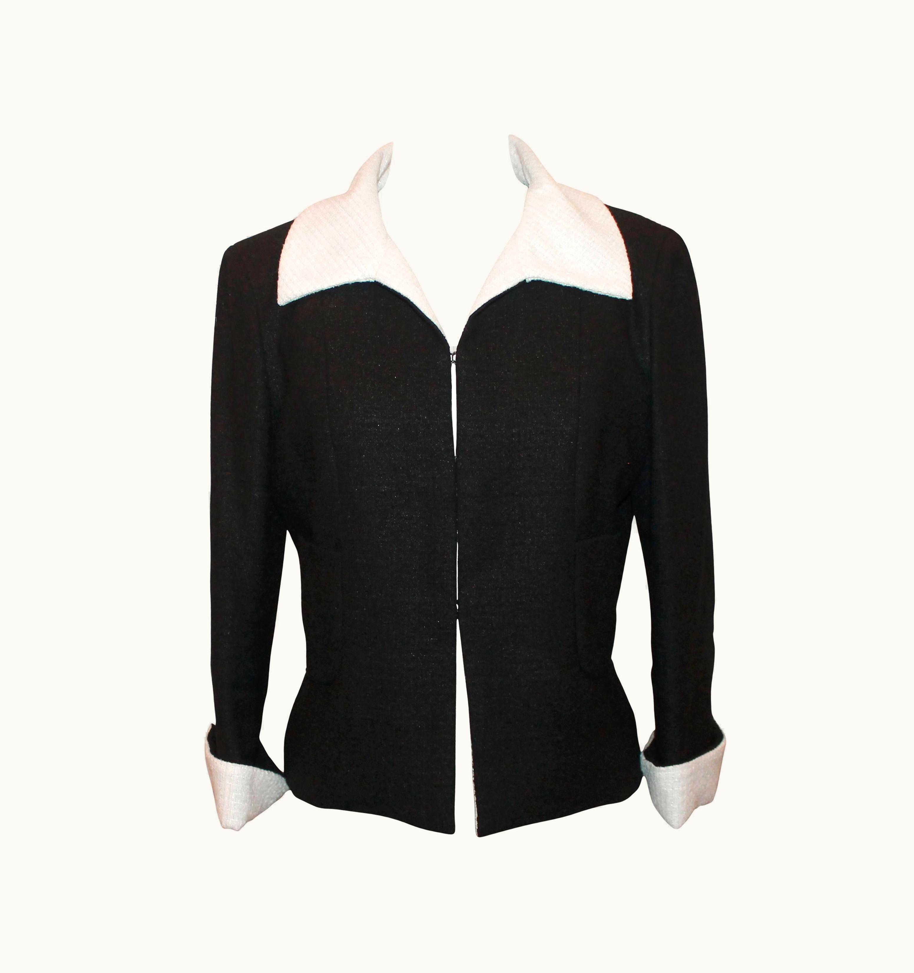 Chanel 2009 Chanel Black Tweed Jacket WS/S Ivory Collar & Cuff