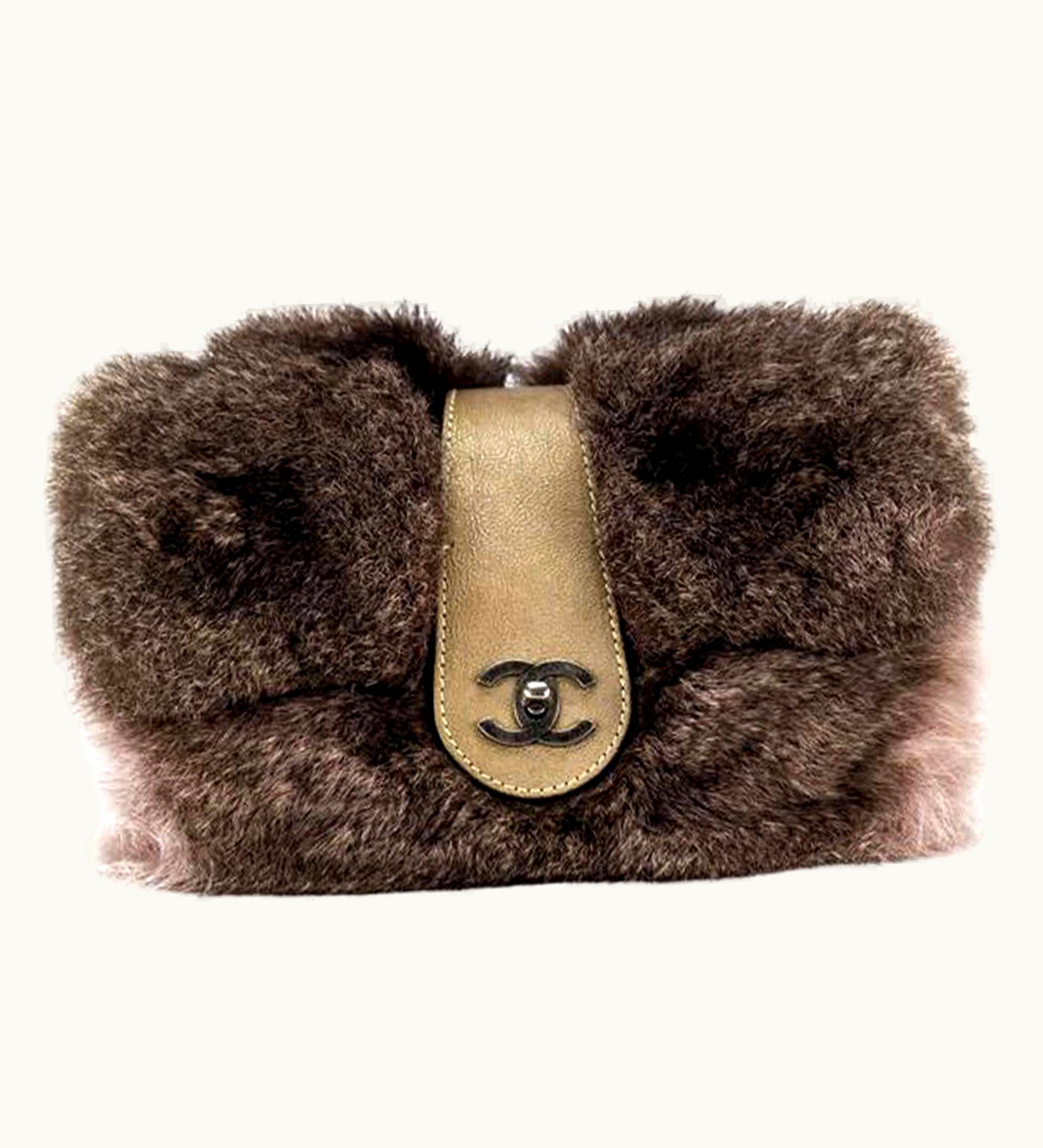 Chanel Chanel Classic Flap Brown And Beige Fur Deerskin Leather Shoulder Bag