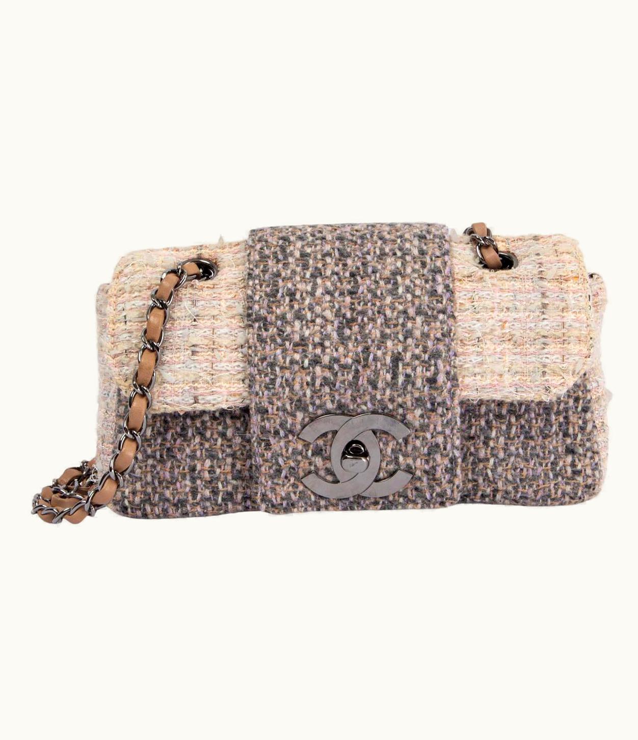 Chanel Chanel Cream, Pink & Grey 2004 Tweed Small Flap Shoulder Bag