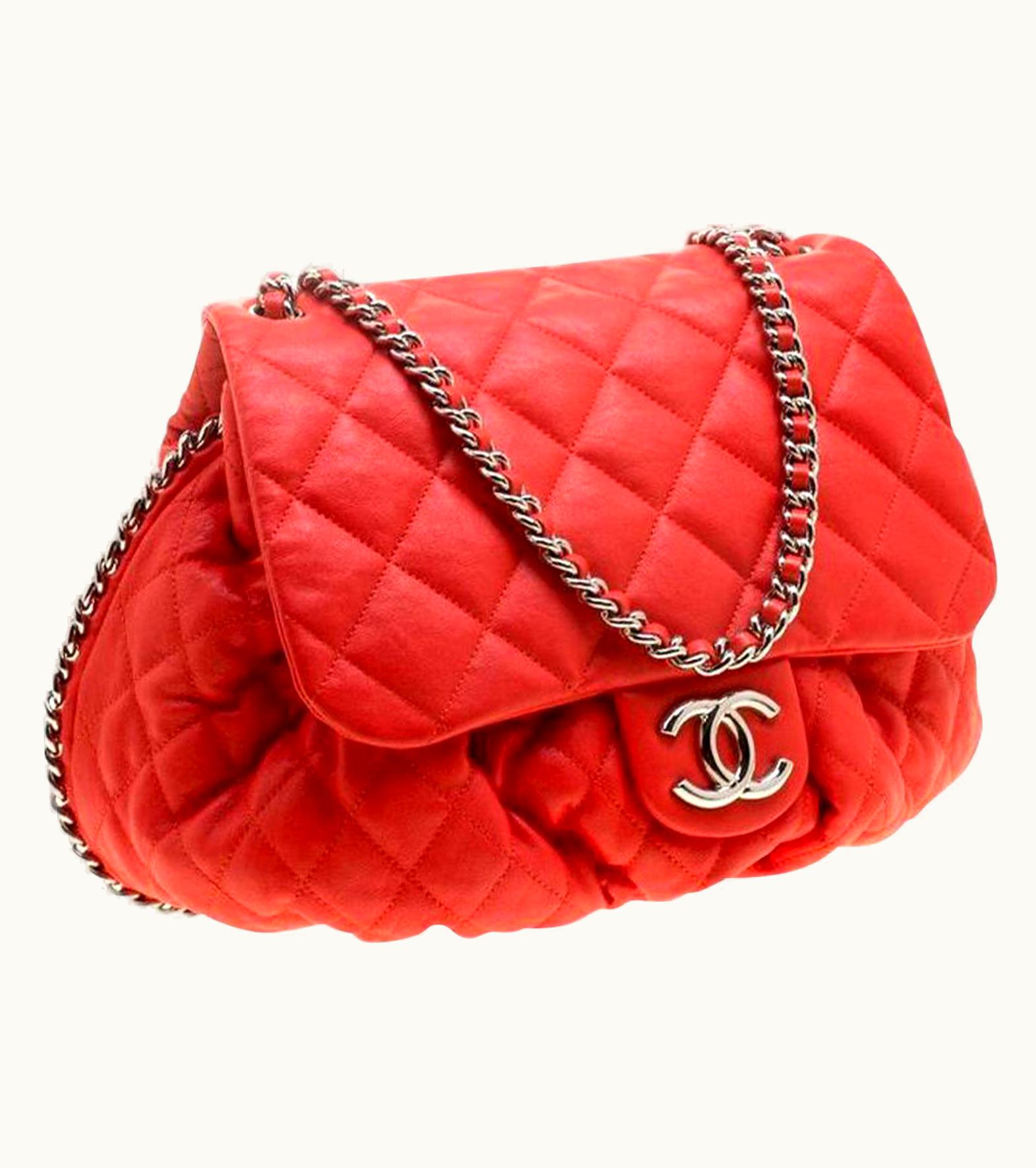 Chanel Chanel Large Chain Around Limited Edition Pristine Red Calfskin Leather Flap Bag