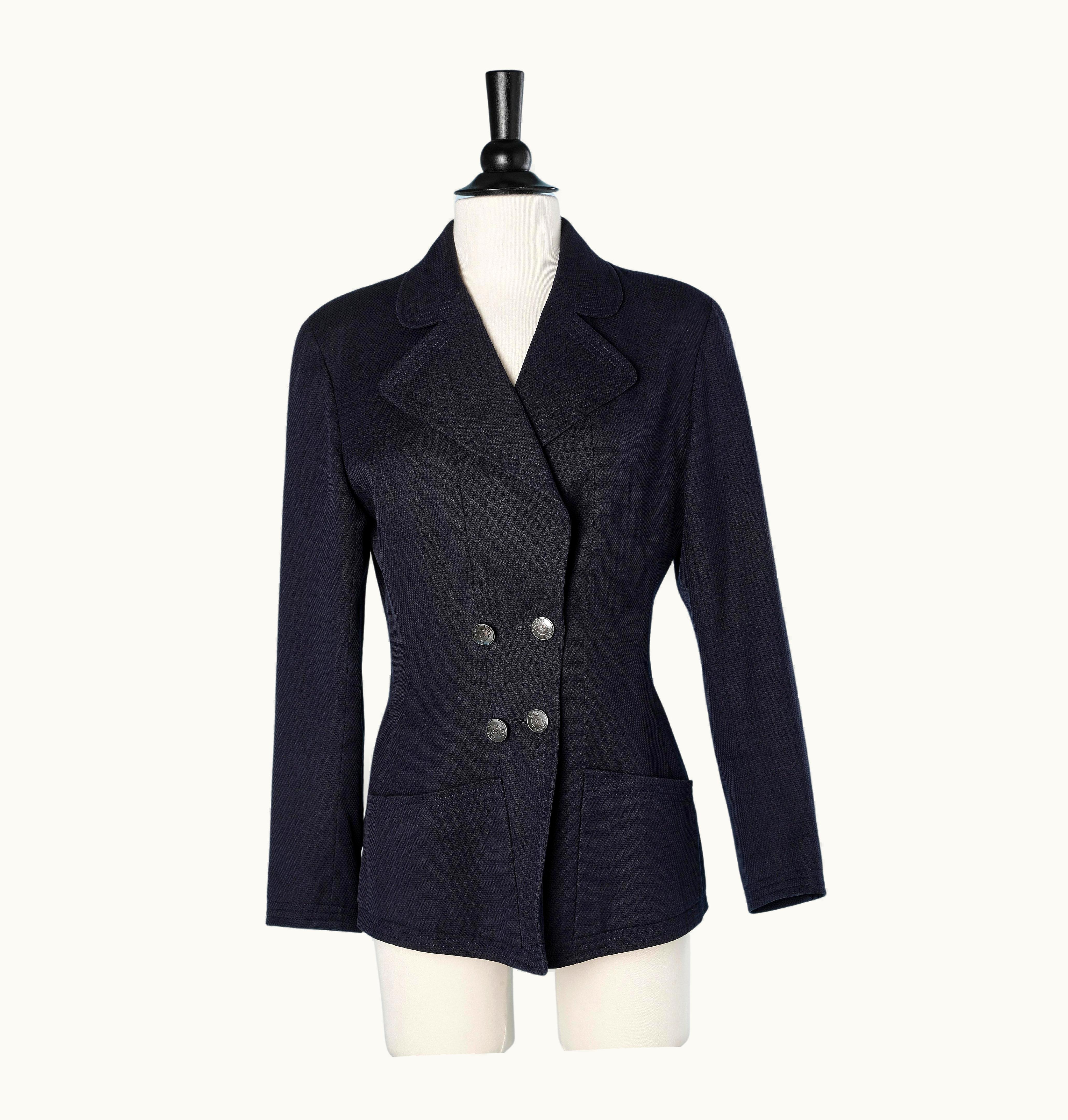 Chanel Double-breasted Navy Blue Cotton Jacket Chanel Boutique