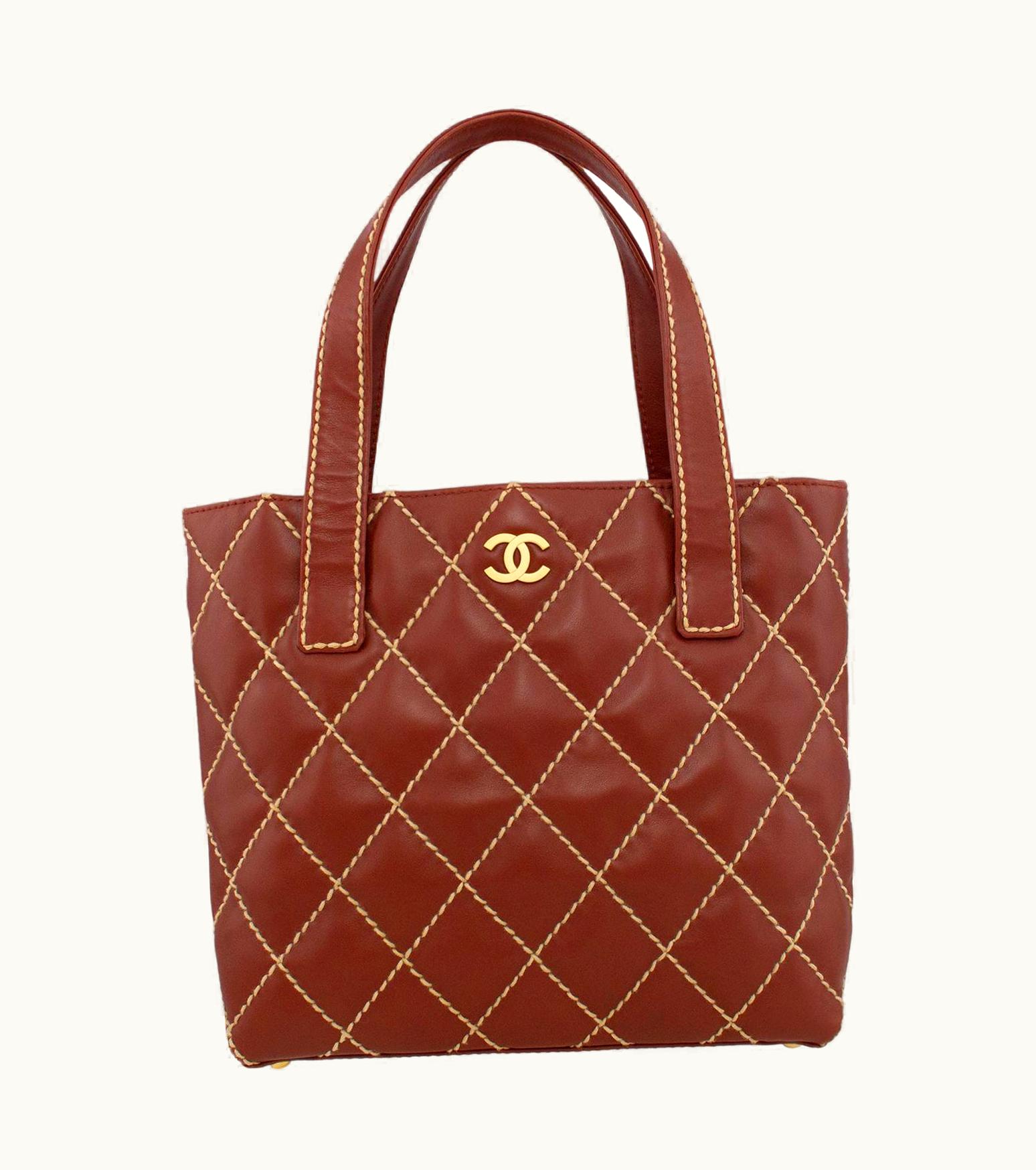 Chanel 2003 Chanel Terra Cotta Leather Wild Stitch Small Surpique Tote Bag