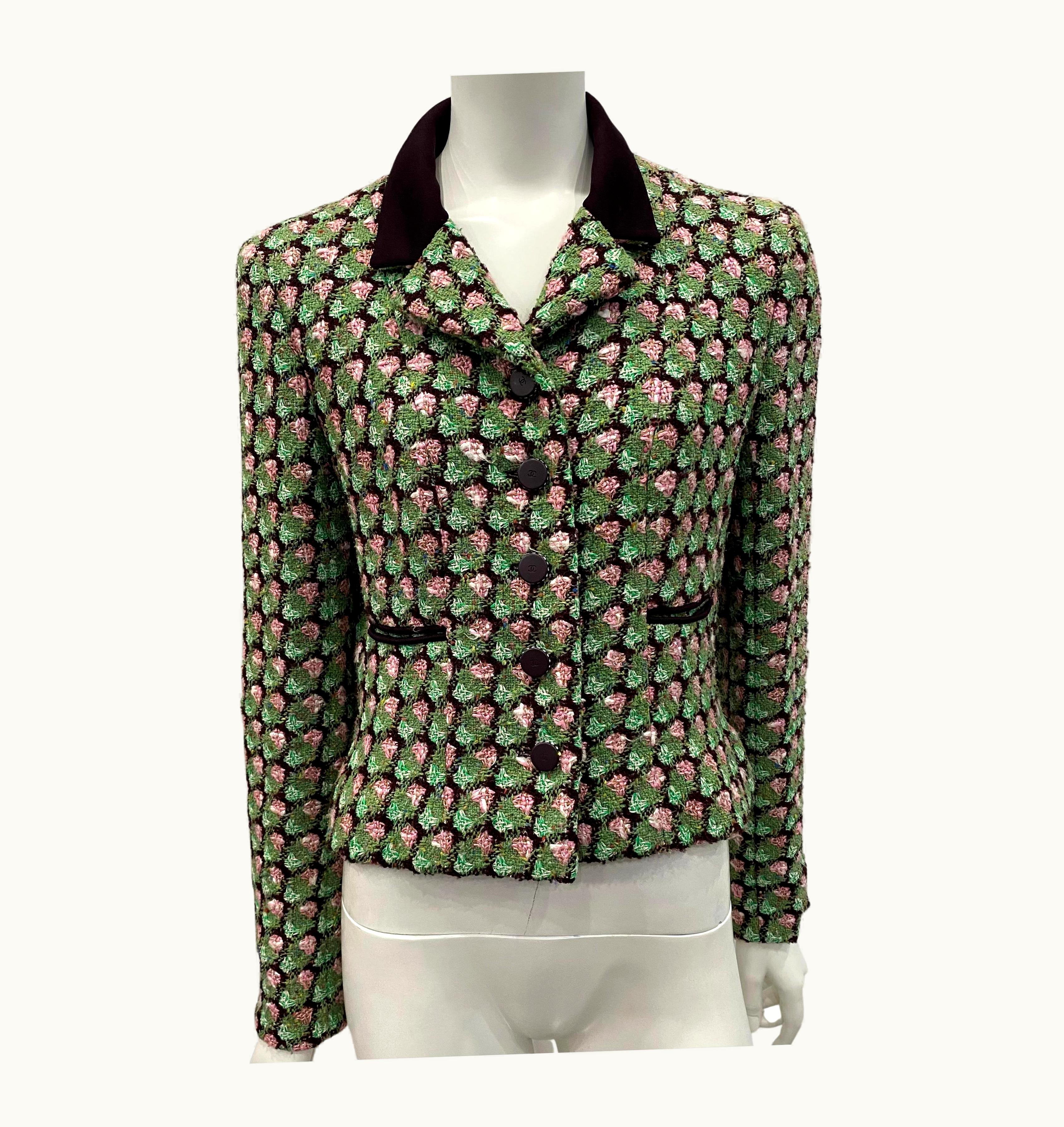 Chanel Chanel Green Pink And Brown Boucle Jacket