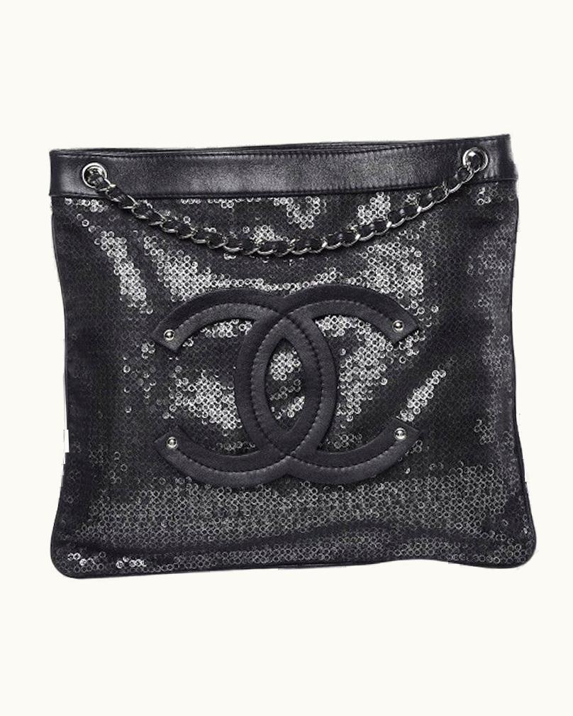 Chanel Chanel Calfskin Mesh Hidden Sequin Cc Black Tote Bag