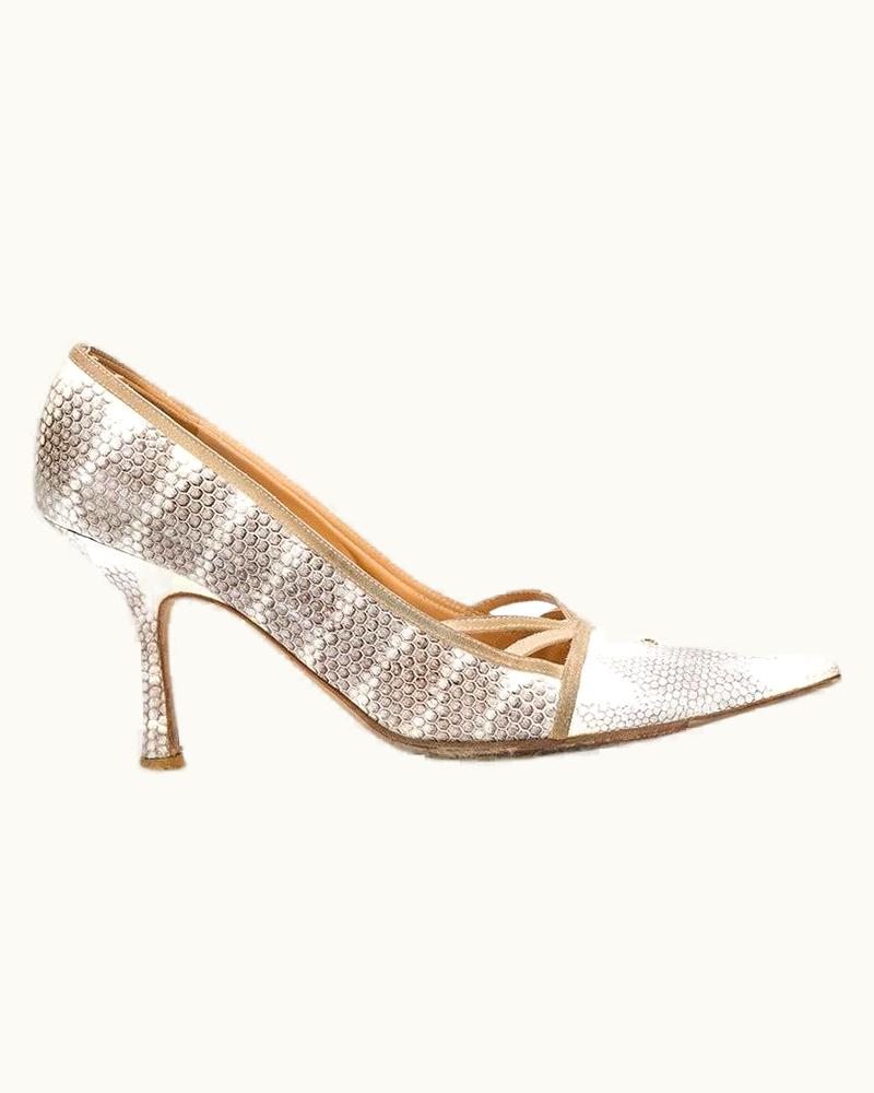 Chanel 2000s Chanel Vintage White And Grey Phyton Leather Pumps
