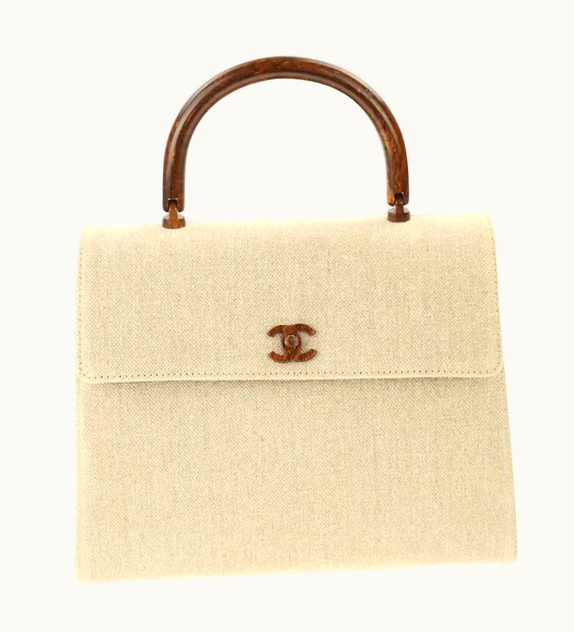 Chanel Chanel Flap Bag With Top Handle Wood Beige Canvas Satchel