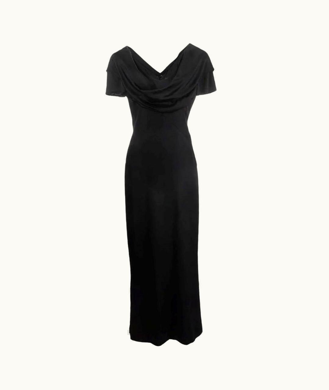 Chanel 2000s Chanel Vintage Black Silk Long Dress With Draped Neck