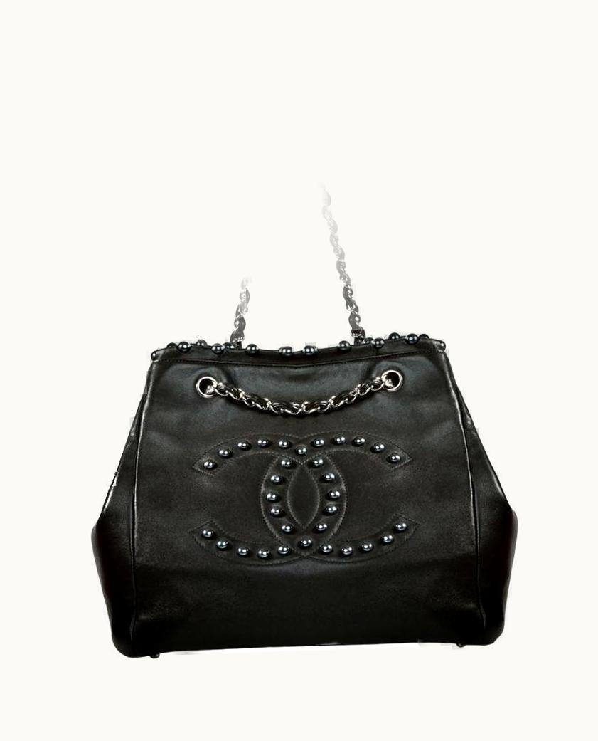 Chanel Chanel Limited Edition Large Cc Pearl Lambskin Tote Iridescent Blue Pearls