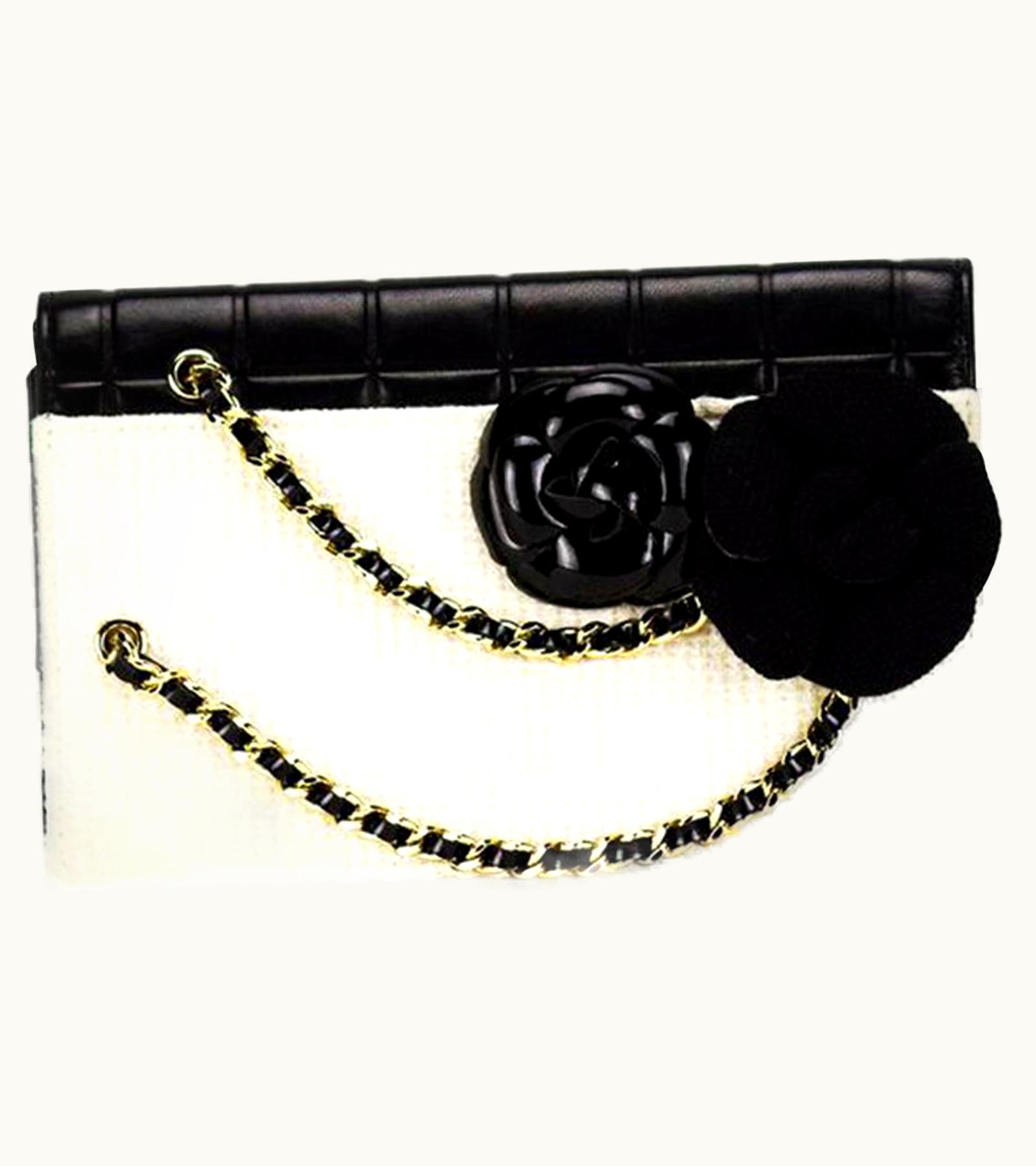 Chanel Chanel Timeless Tweed Iconic Camelia Flower Bicolor Black & White Leather Clutch