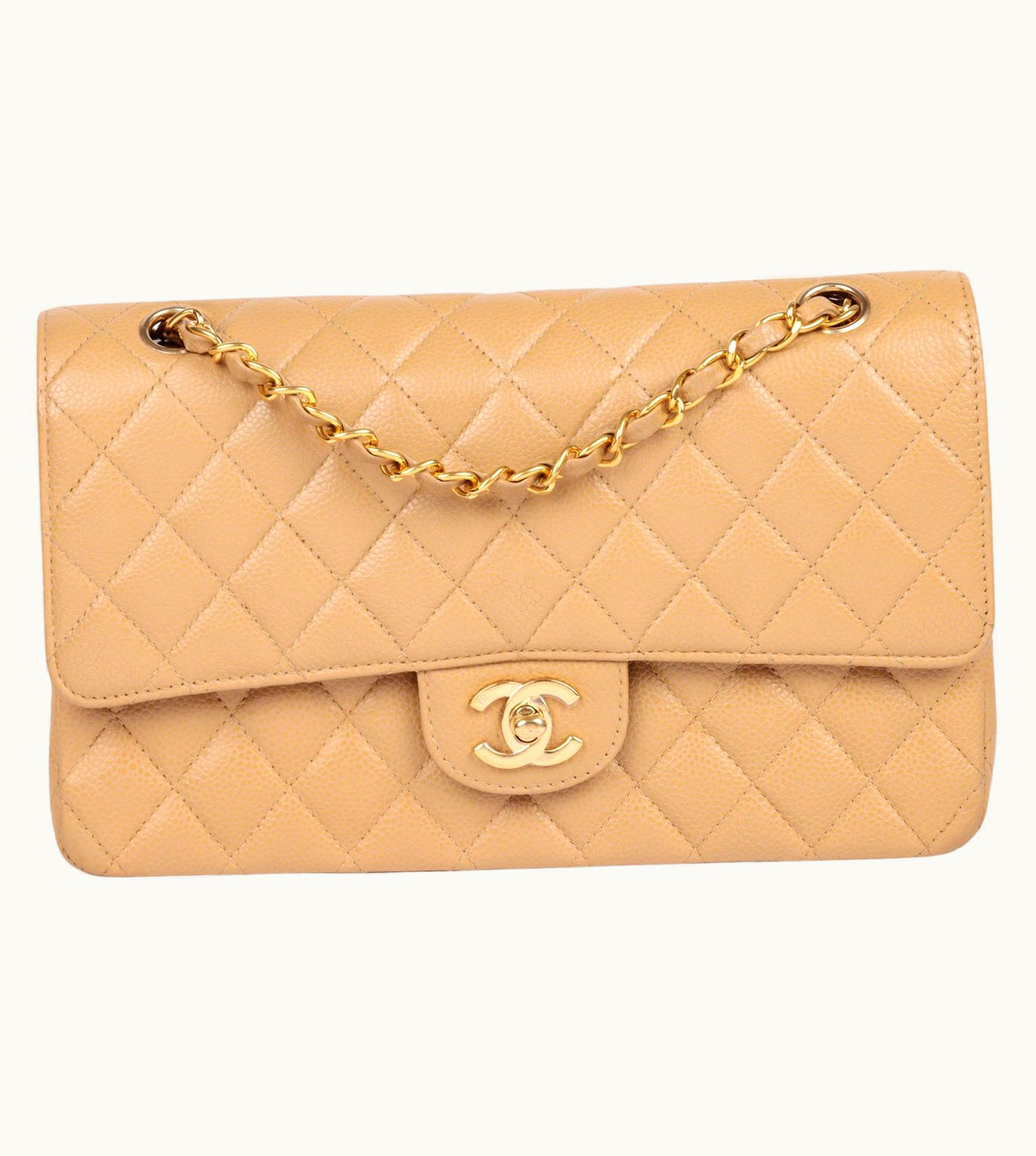 Chanel Chanel Beige Quilted Caviar Leather Medium Classic Double Flap Bag
