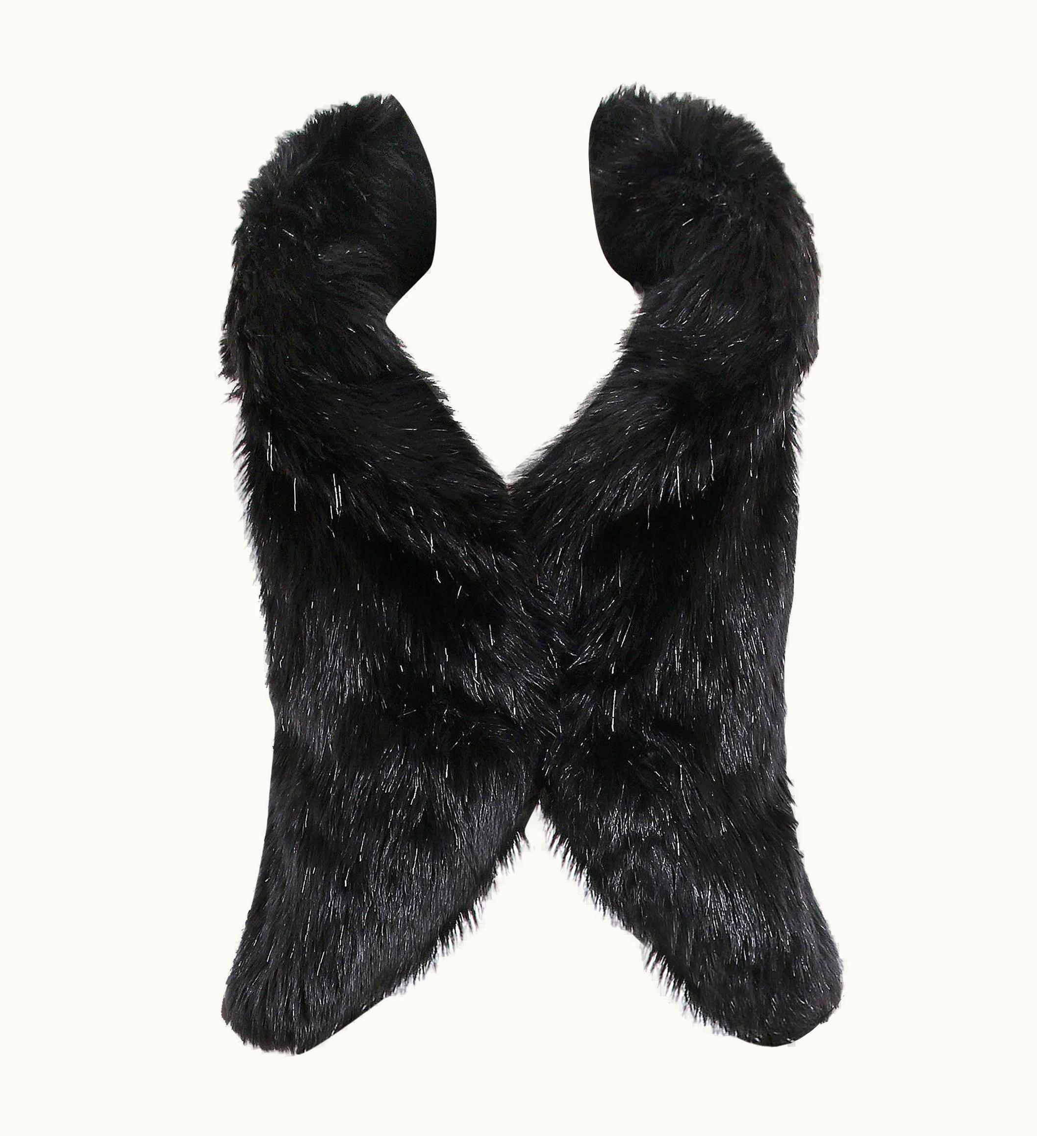 Chanel Chanel Black Faux Fur & Bead Vest w/Dramatic Collar