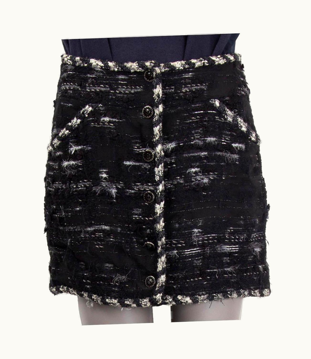 Chanel Chanel Black & Grey Wool Blend 2006 06a Tweed Mini Skirt