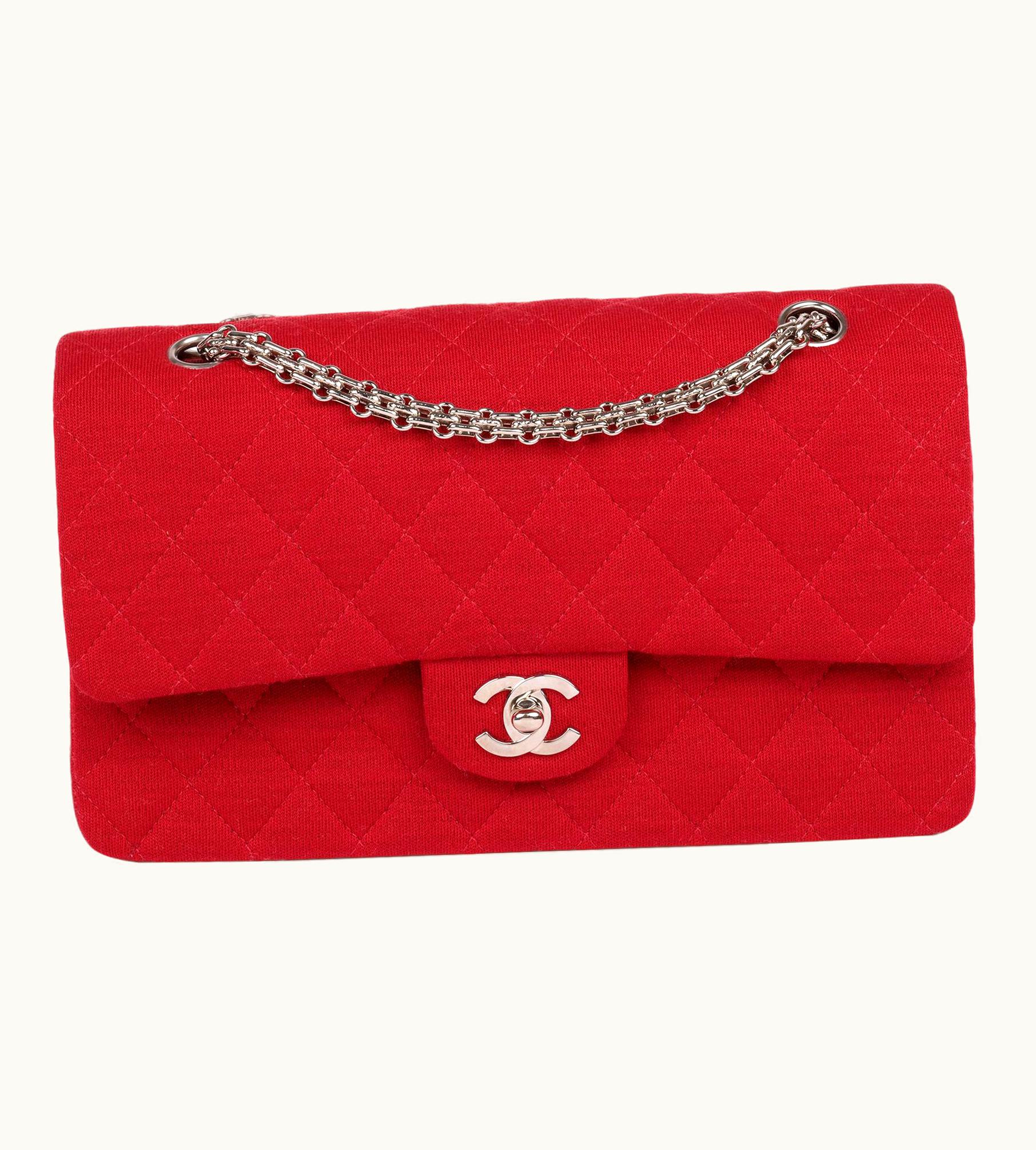 Chanel Chanel Red Quilted Jersey Fabric Medium Classic Double Flap Bag