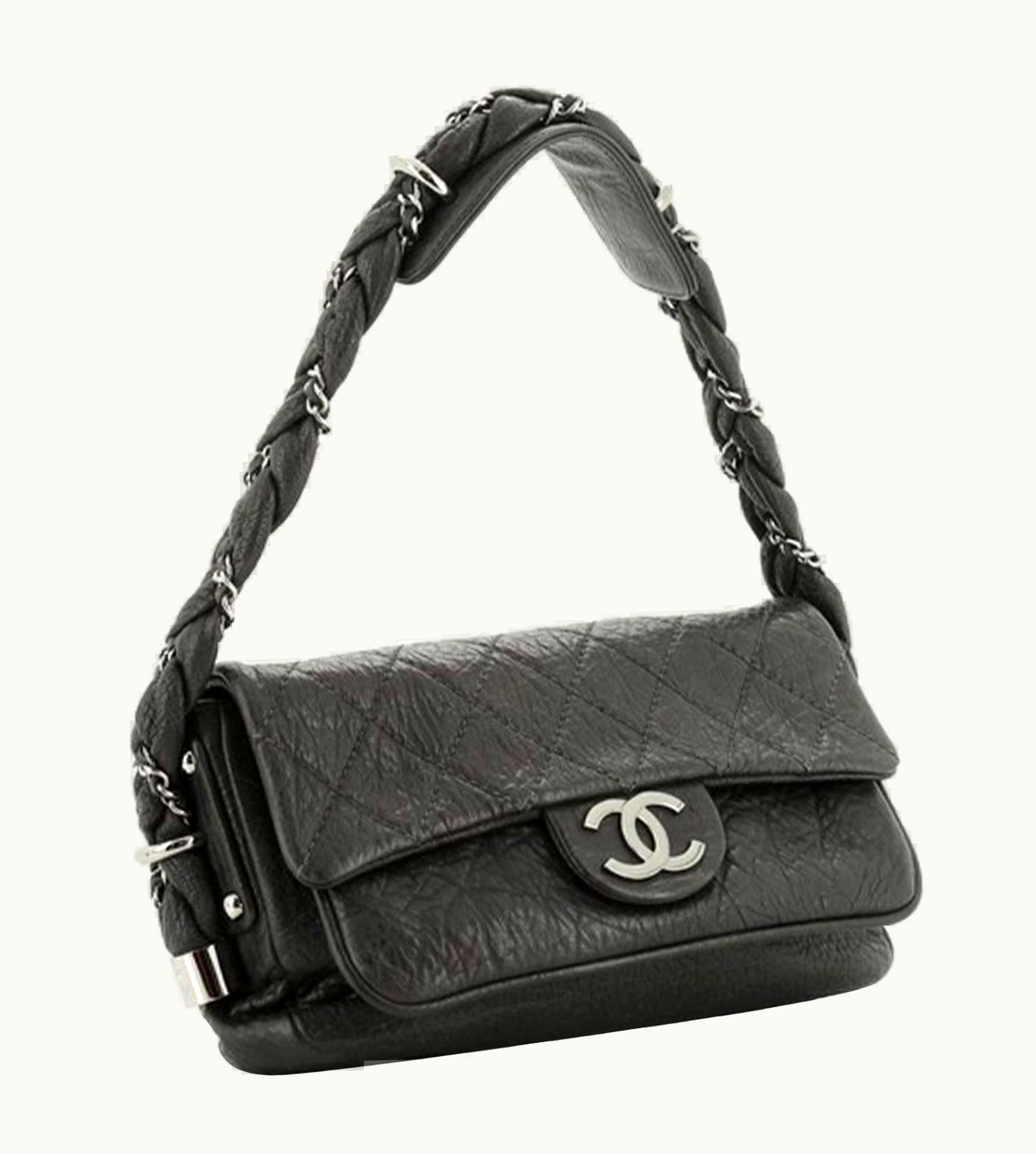 Chanel Chanel Classic Flap Braid Quilted Small Black Distressed Lambskin Shoulder Bag