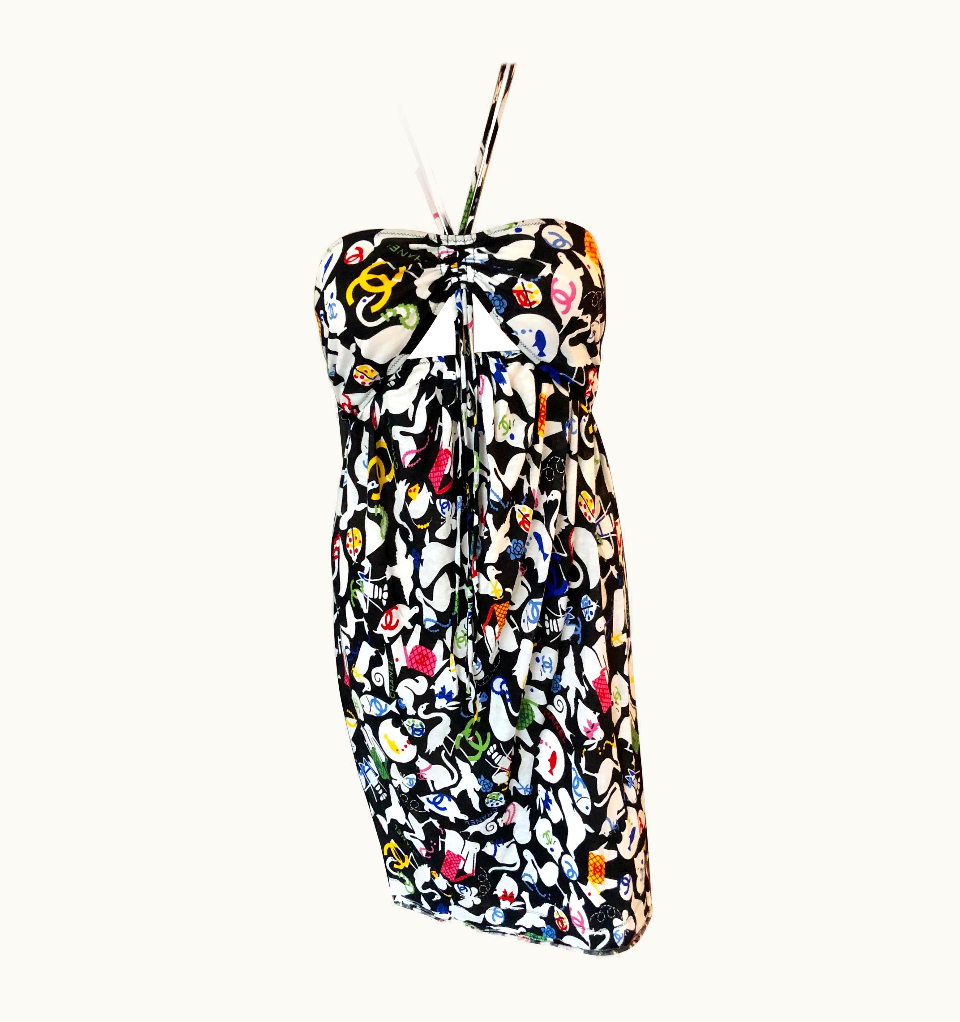 Chanel Chanel S/S 2007 Cc Logo Monogram Print Cutout Mini Dress