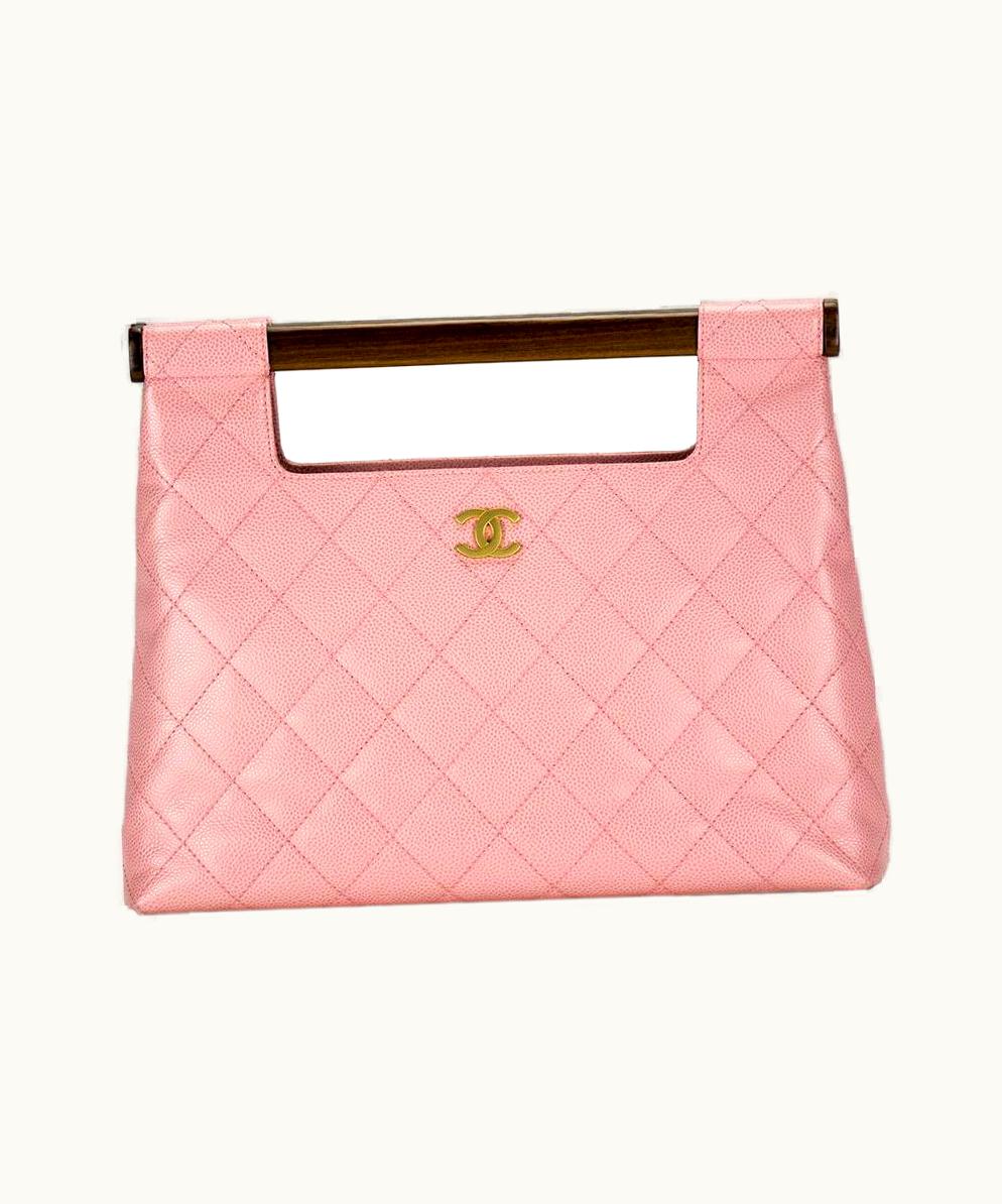 Chanel Chanel Wood Top Handle Rare Pink Caviar Leather Jumbo Envelope Clutch Tote