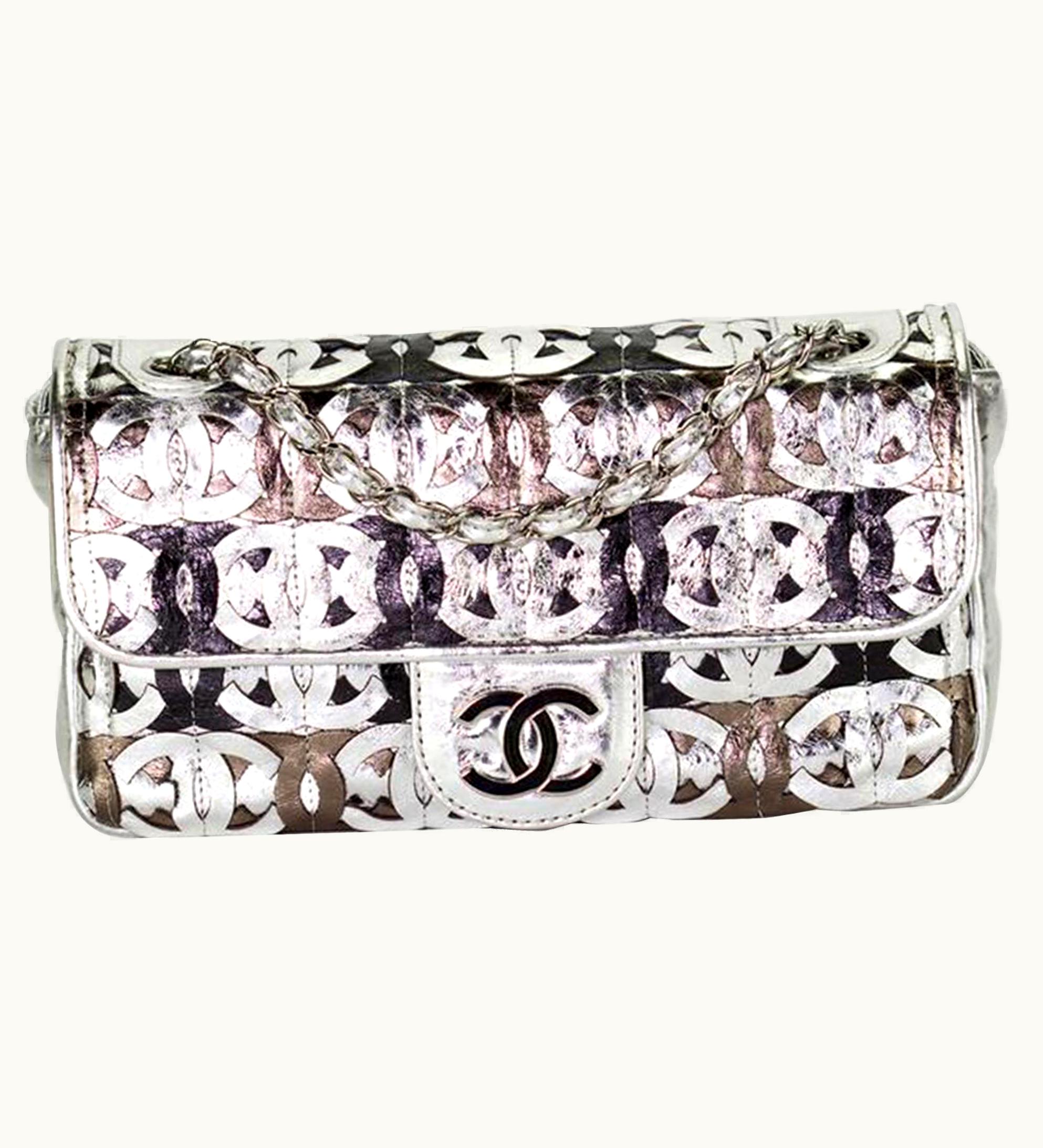 Chanel Chanel Classic Flap Cc Laser Cut Metallic Silver Leather Shoulder Bag UZ0592922