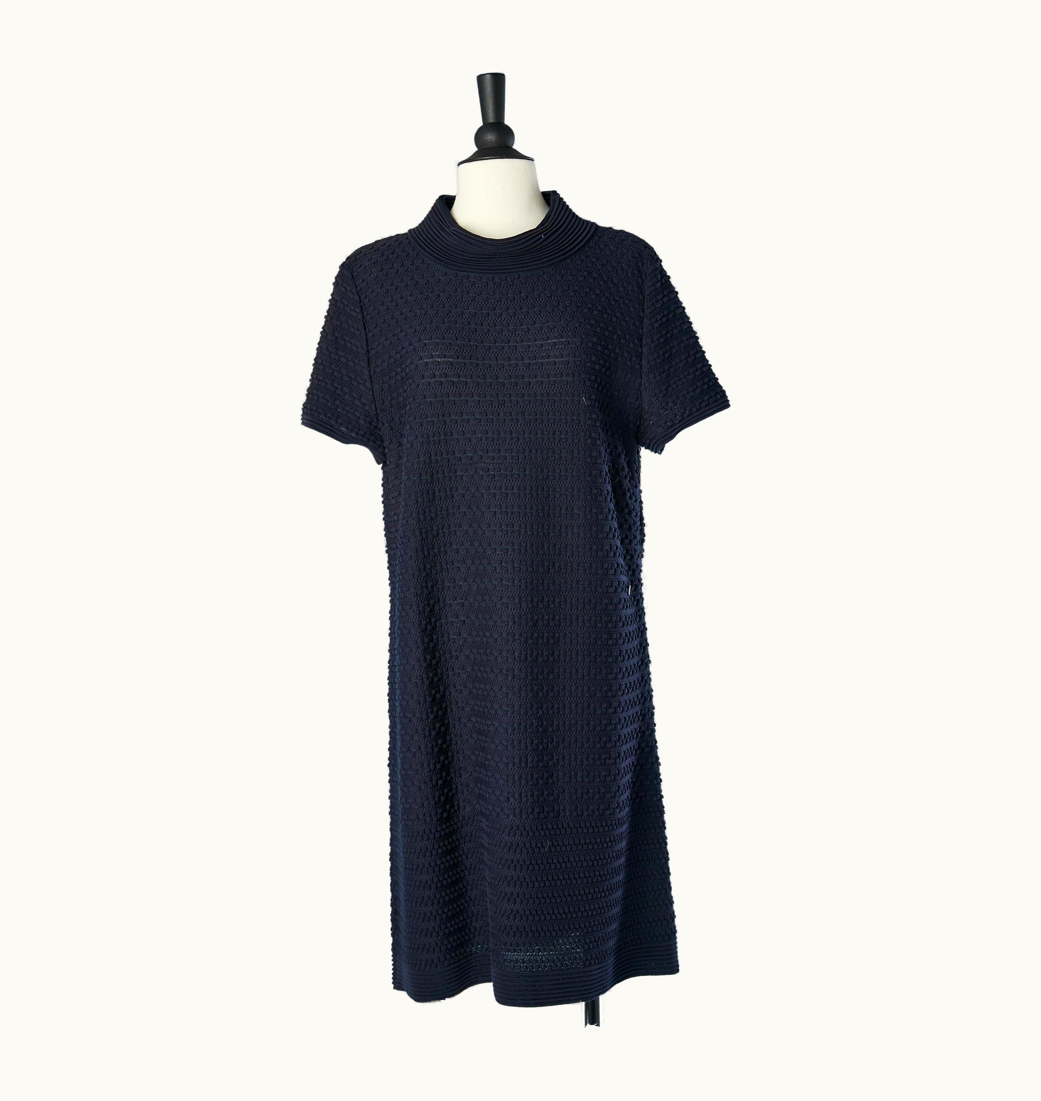 Chanel Navy Blue Knit Dress With Short Sleeves Chanel