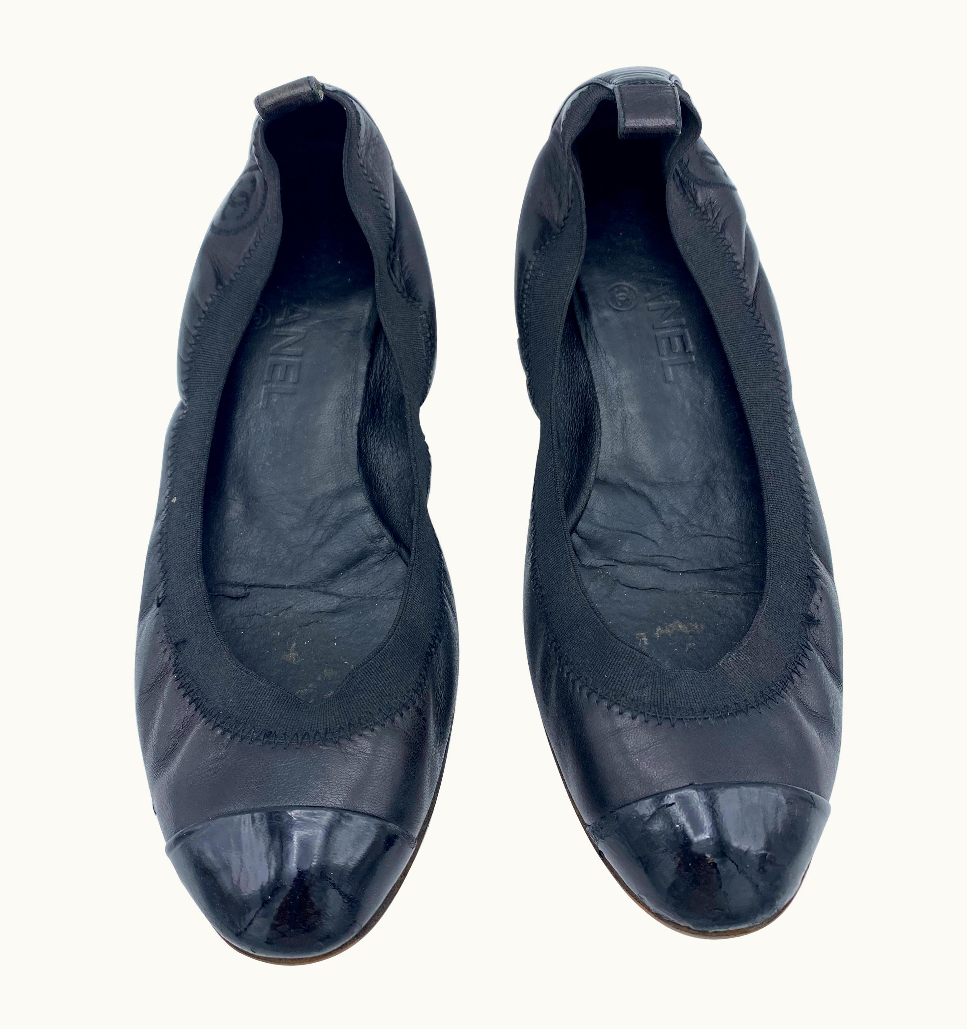 Chanel Chanel Black Leather Ballet Flat Shoes