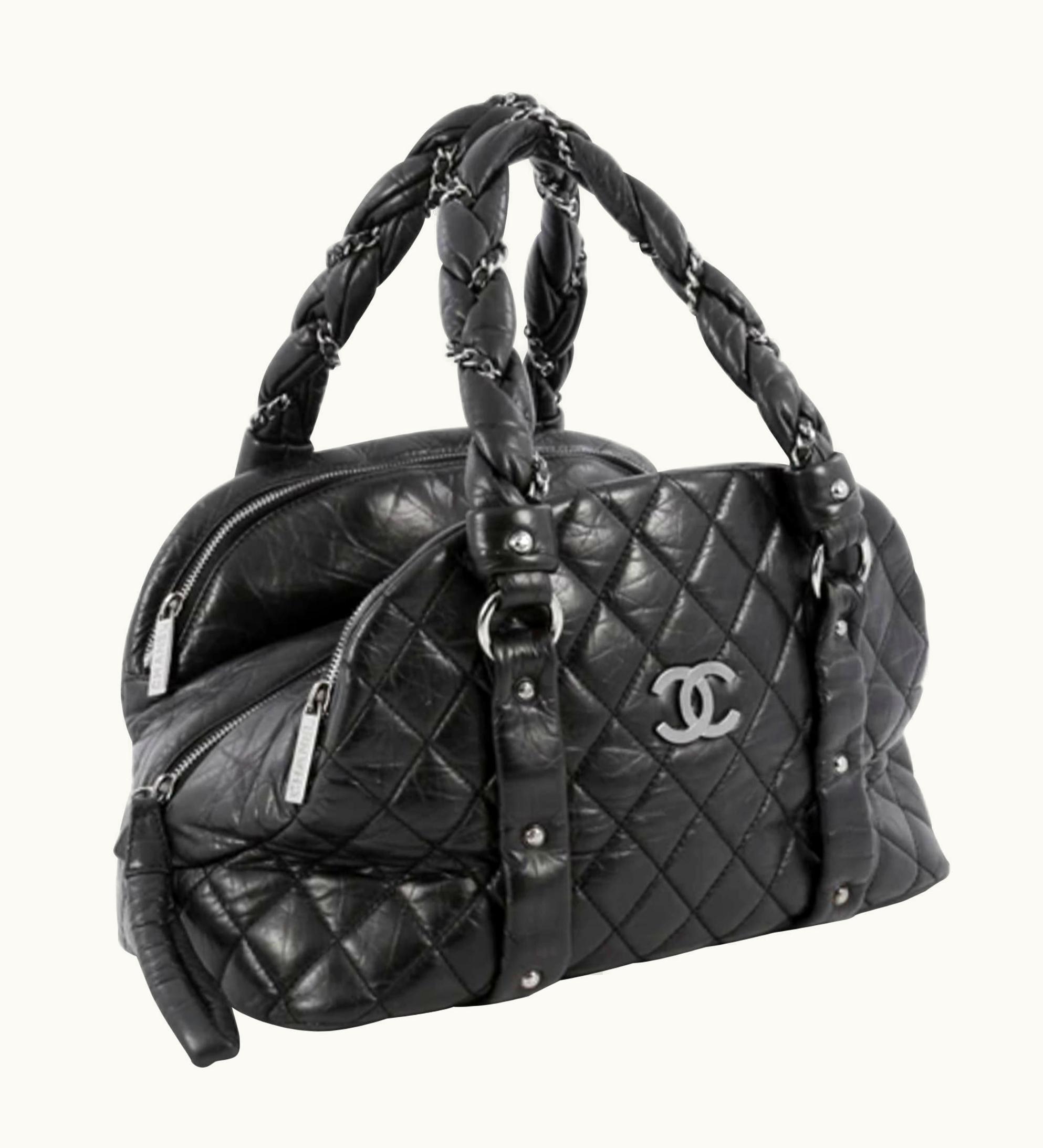 Chanel Chanel Soft Lambskin Bubble Quilted Cc Bag Top Handle Tote Bag