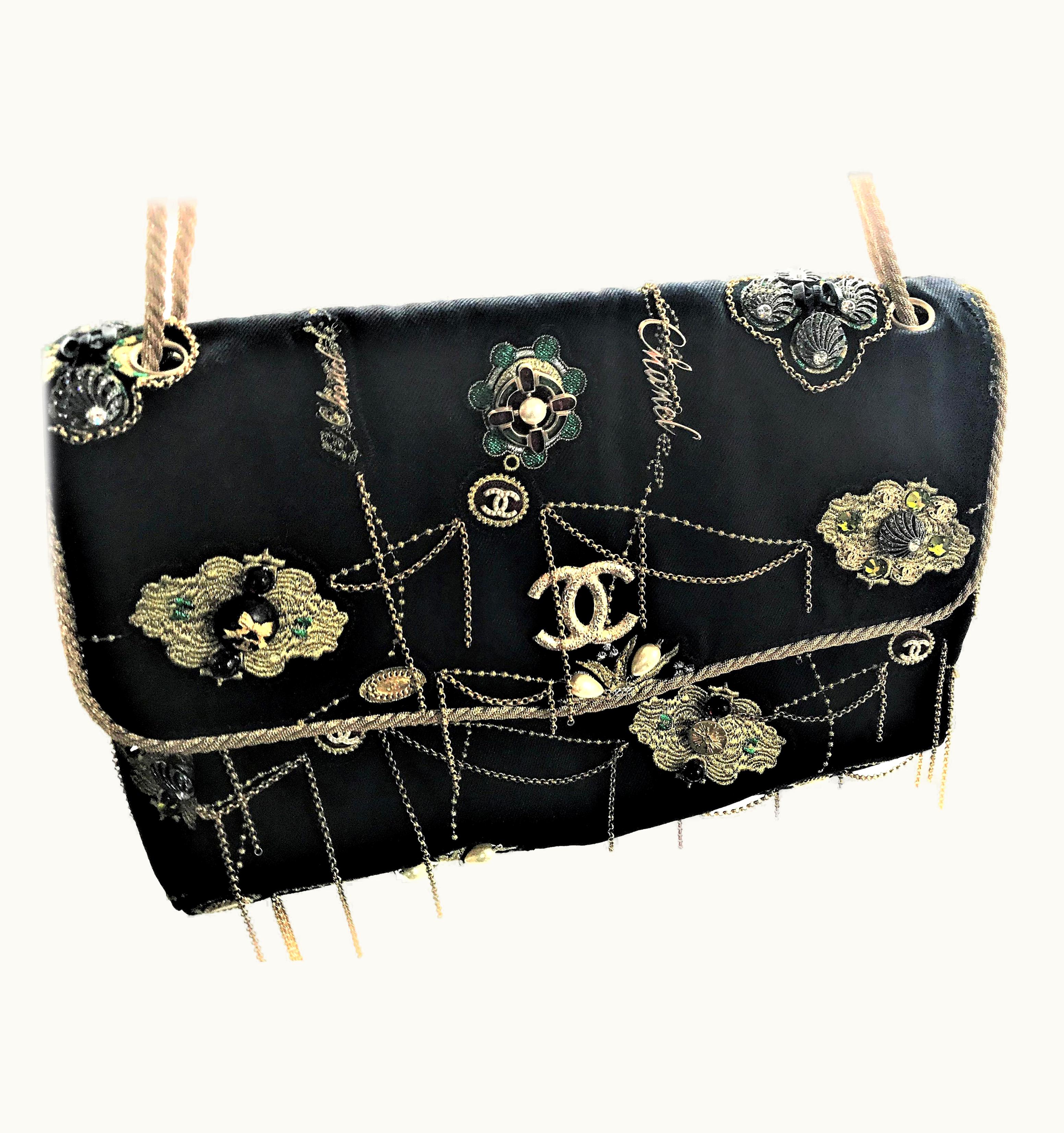 Chanel A Runway Prototype Of A Chanel Jumbo Denim Bag With Chanel Icons