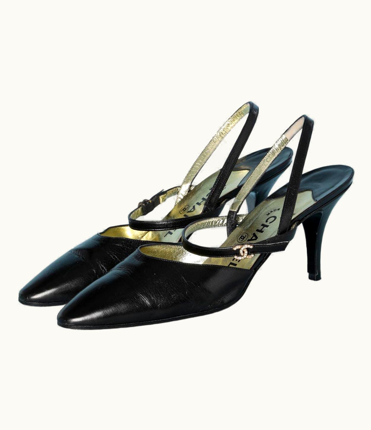 Chanel Black Leather Sandal With Double Flange Chanel Haute - Couture