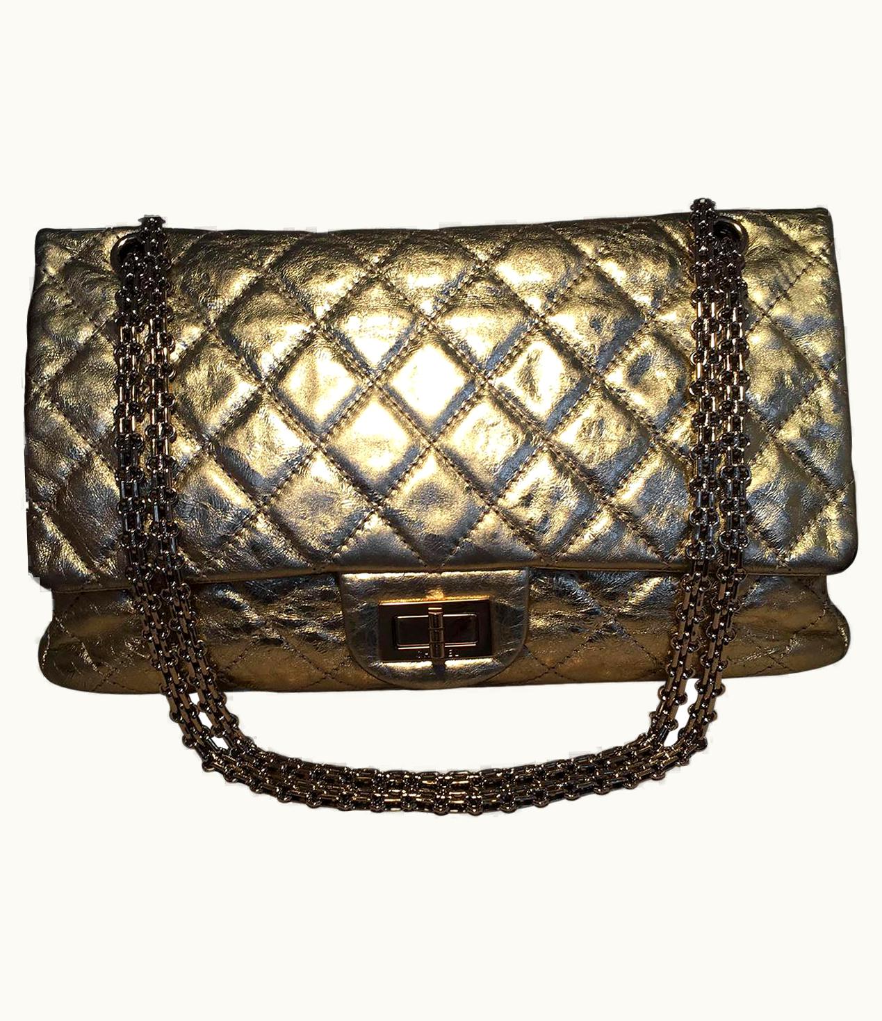 Chanel Chanel Gold Distressed Leather 2.55 Reissue 227 Double Flap Classic