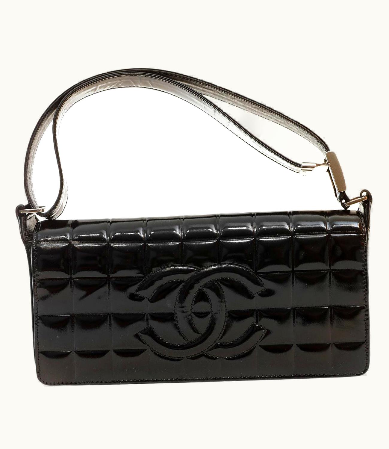 Chanel Chanel Black Patent Leather Chocolate Bar Quilted Cc Shoulder Bag