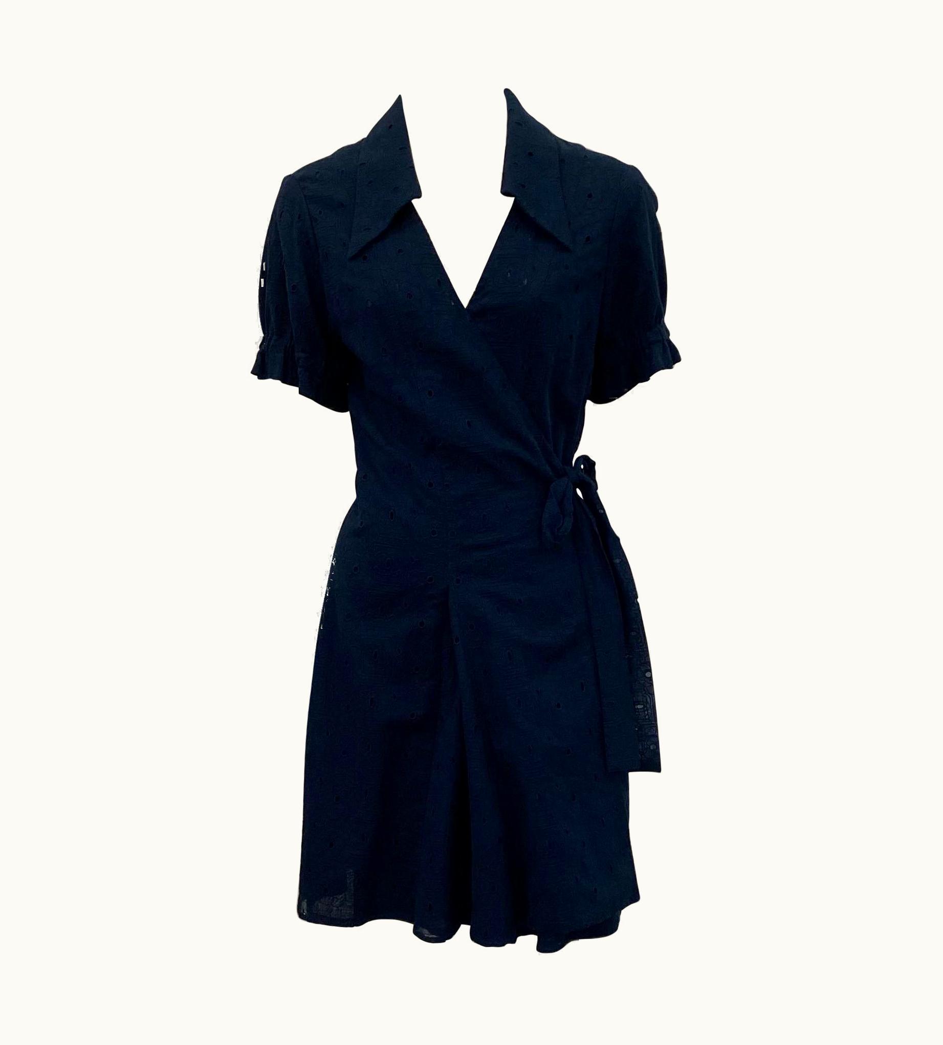Chanel Chanel Navy Cotton Eyelet Wrap Dress