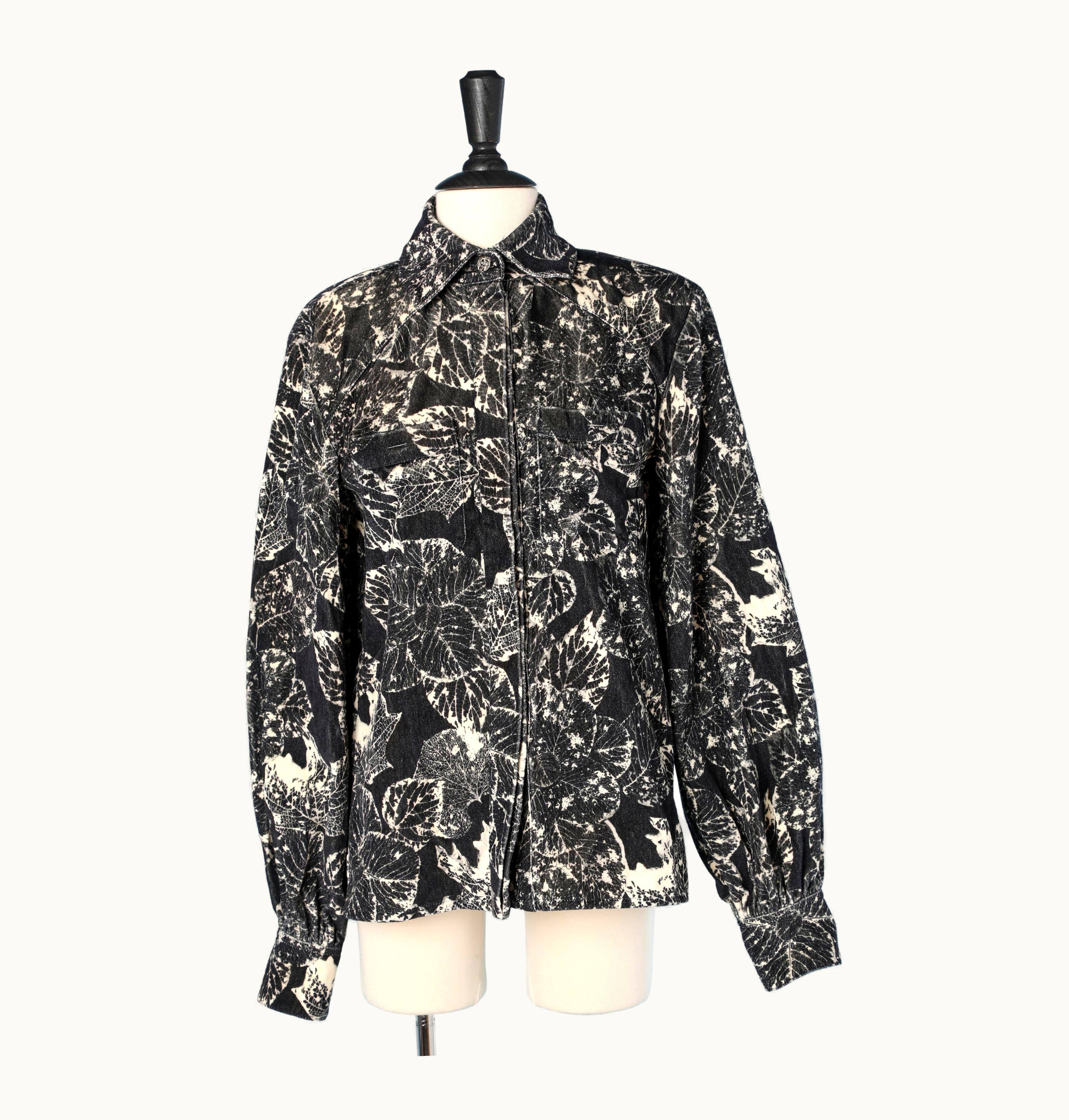 Chanel Leaf' Printed Cotton Velvet Shirt With Branded Jewellery Buttons Chanel