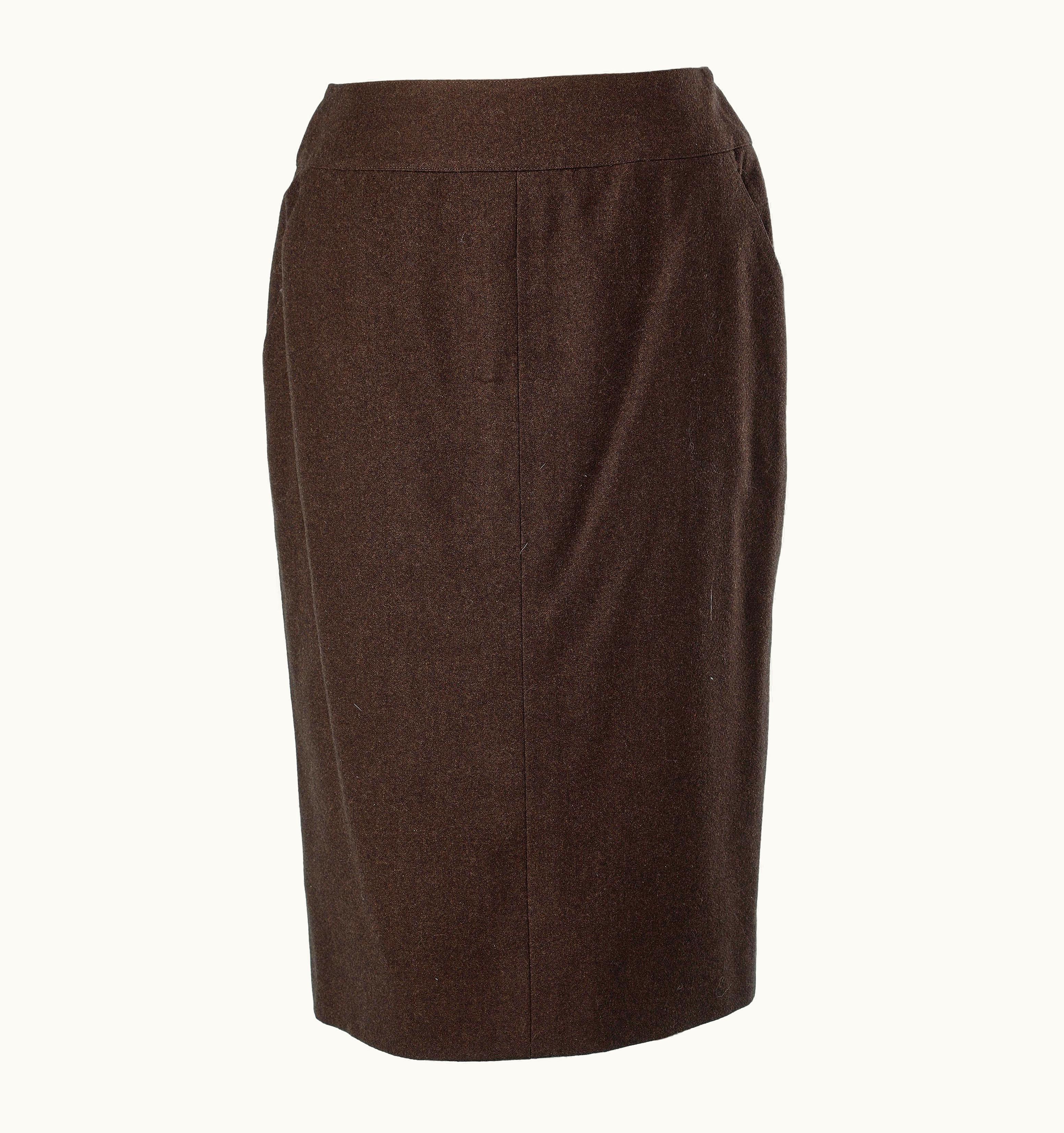 Chanel Brown Cashmere Skirt With Pocket On The Side Chanel