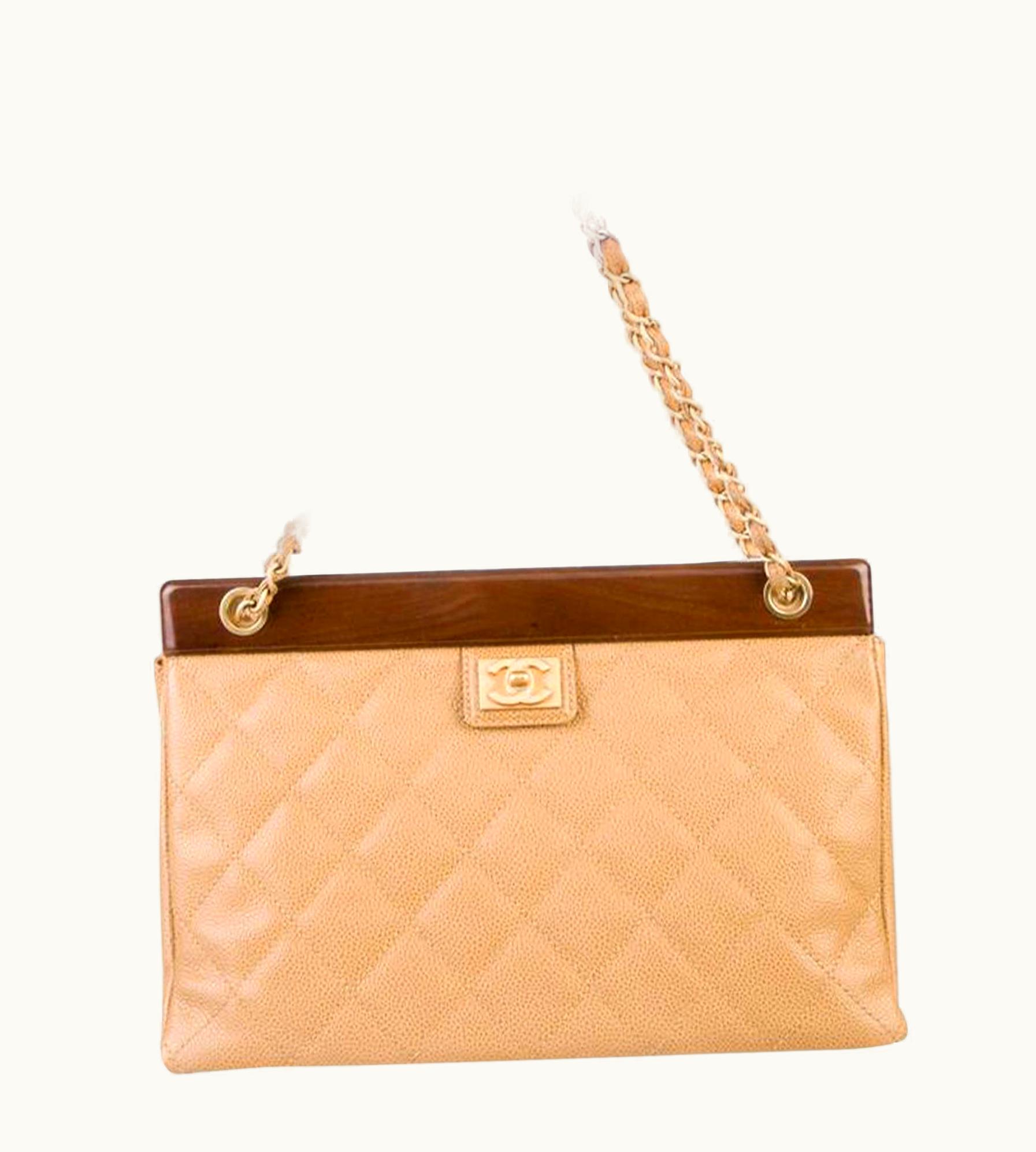Chanel Chanel Timeless Tote Vintage Wood Medium Beige Caviar Leather Shoulder Bag
