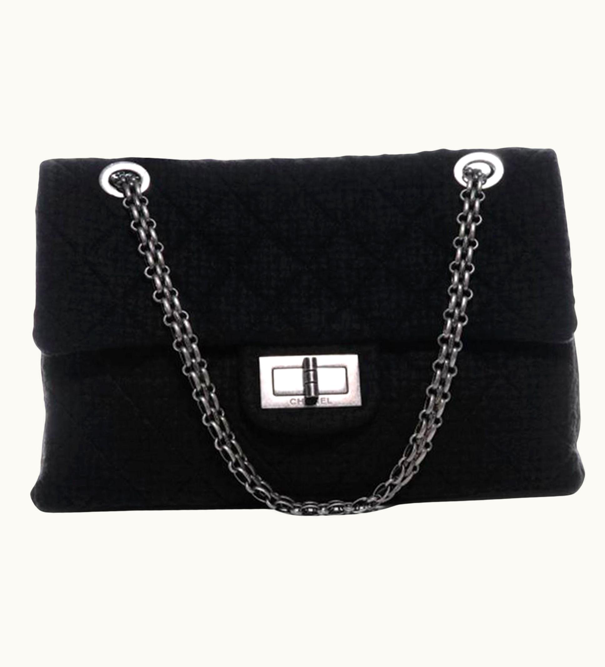 Chanel Chanel 2.55 Reissue Xxl Quilted Maxi Jetsetter Black Tweed Shoulder Bag